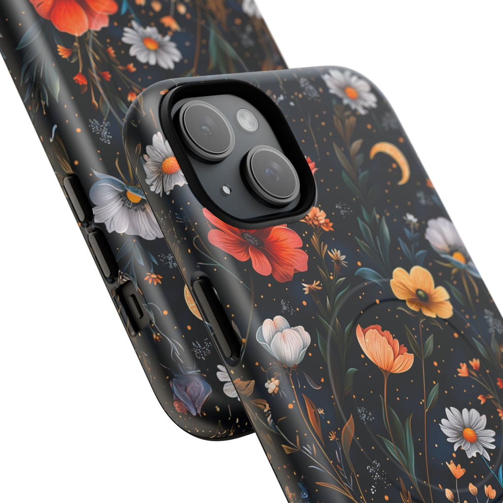 Magnetic Tough Case — Dark Floral Meadow with Moon & Daisies