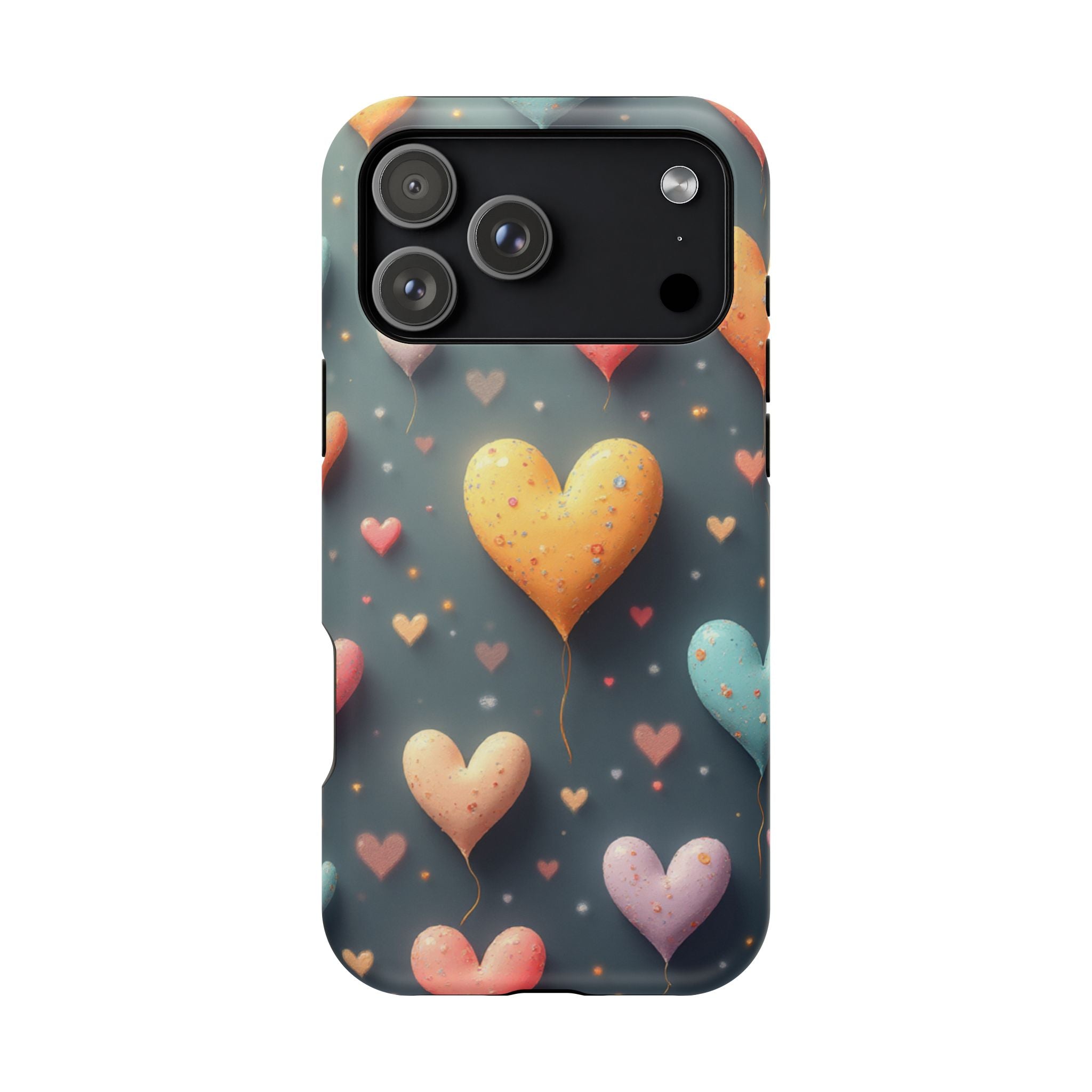 Magnetic Impact-Resistant Phone Case — Colorful Floating Heart Design