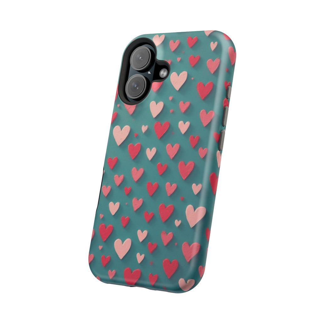 Magnetic Impact-Resistant Phone Case — Teal Love Hearts Pattern