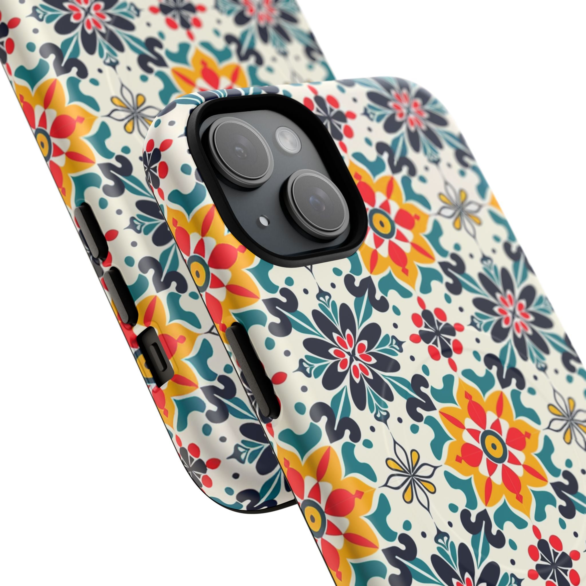 Floral Mosaic Tough Magnetic Phone Case — Colorful Boho Protective Cover