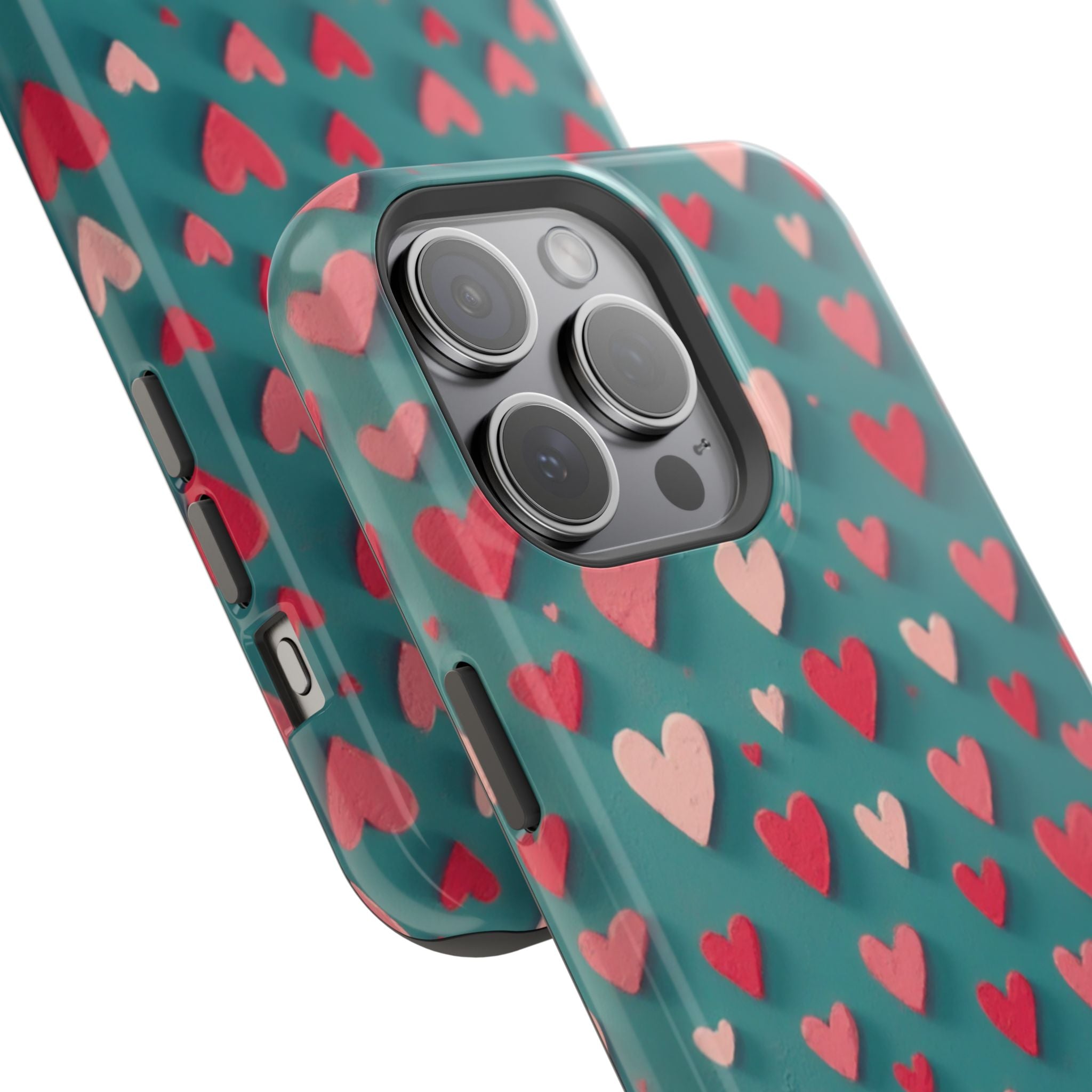 Magnetic Impact-Resistant Phone Case — Teal Love Hearts Pattern