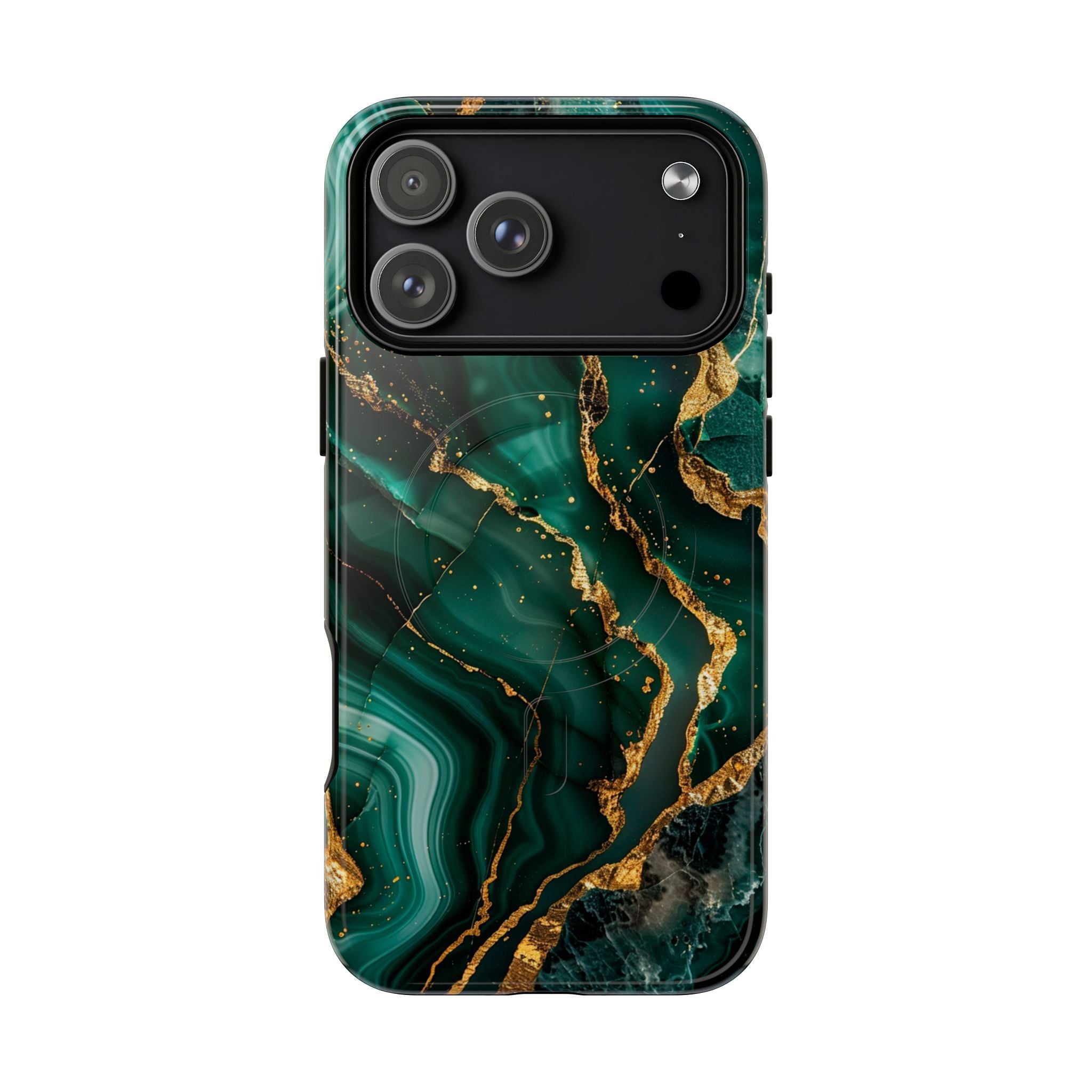Green Marble Magnetic Phone Case — Emerald & Gold Abstract Tough Case