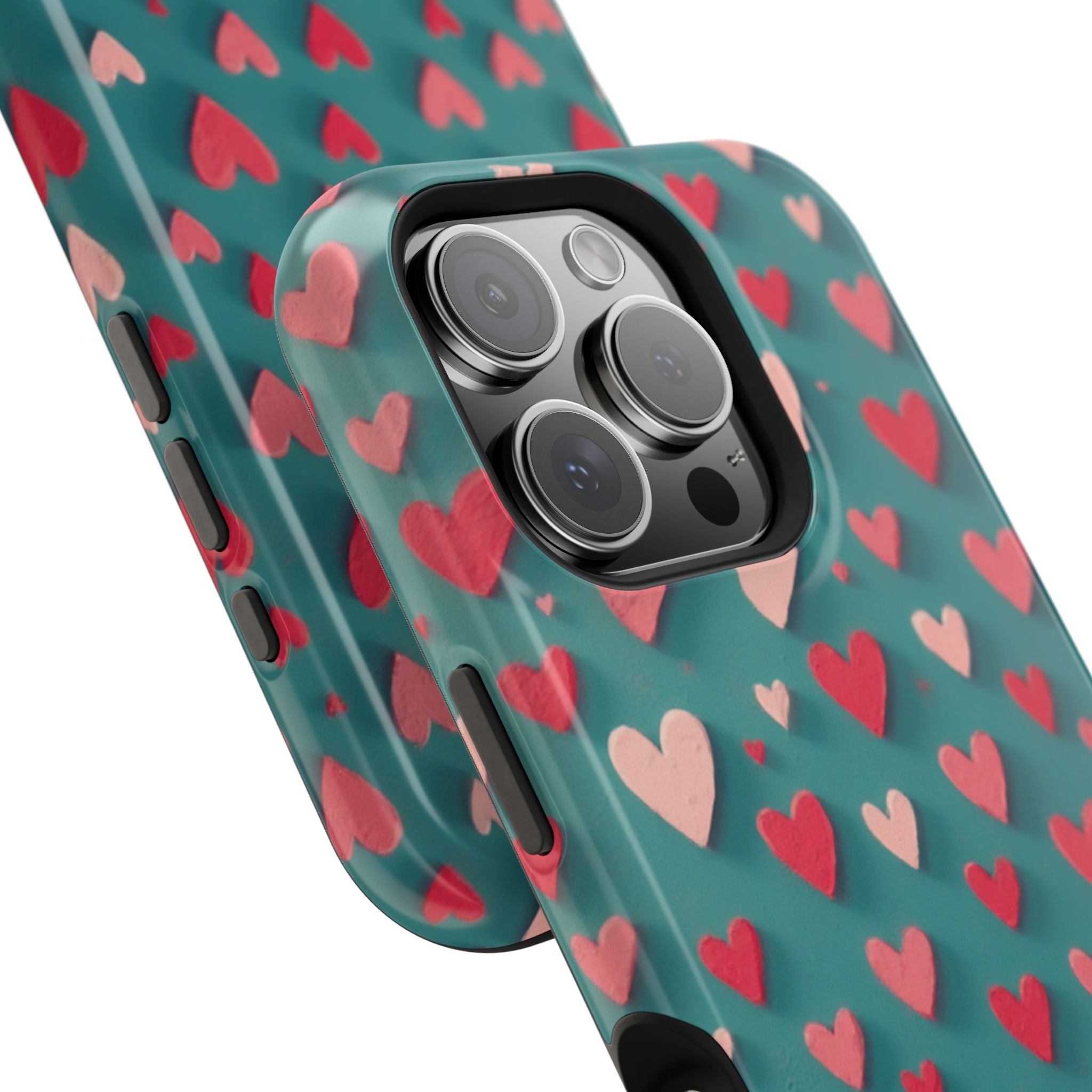Magnetic Impact-Resistant Phone Case — Teal Love Hearts Pattern