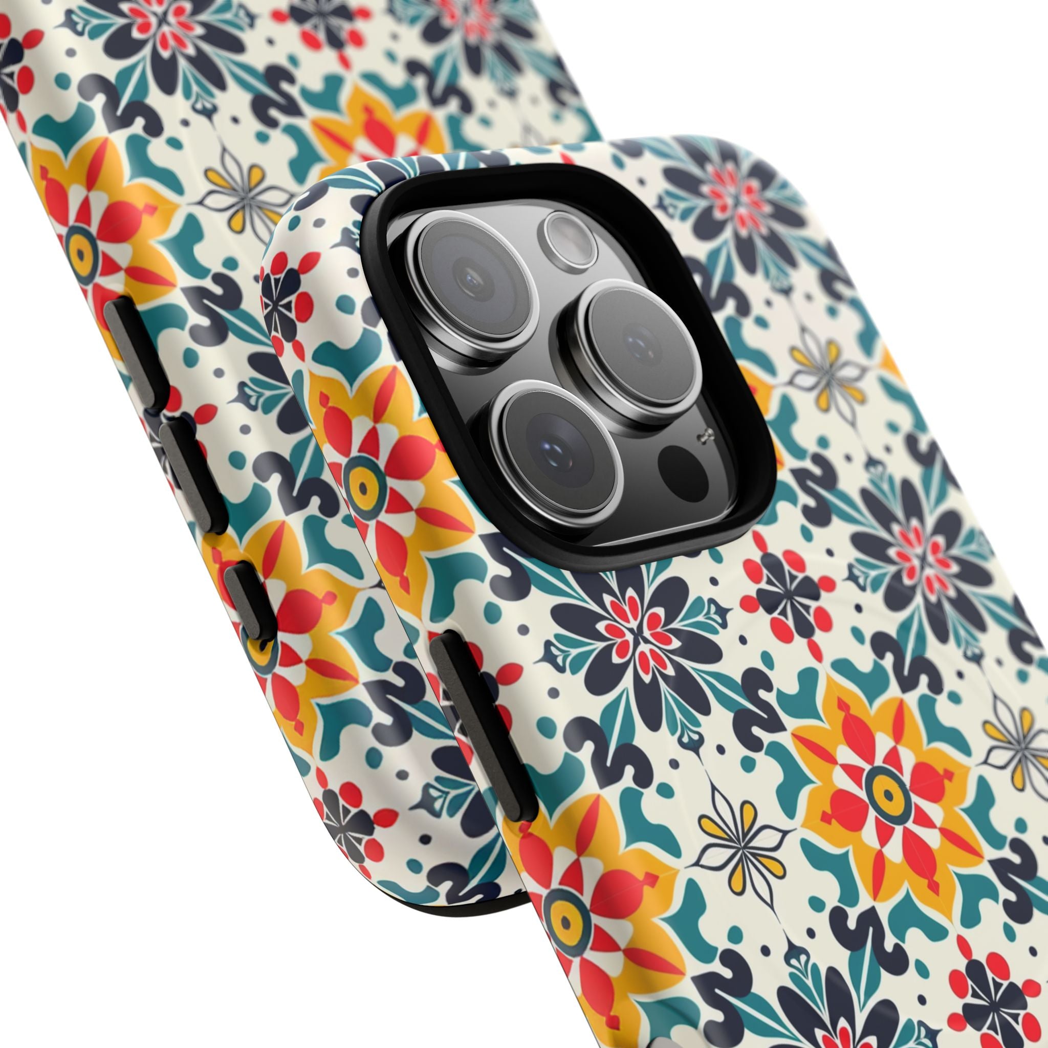 Floral Mosaic Tough Magnetic Phone Case — Colorful Boho Protective Cover