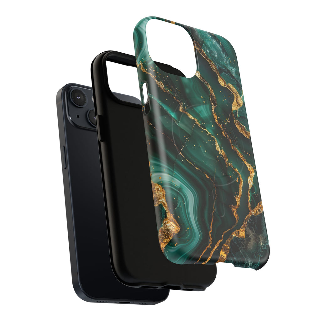 Green Marble Magnetic Phone Case — Emerald & Gold Abstract Tough Case