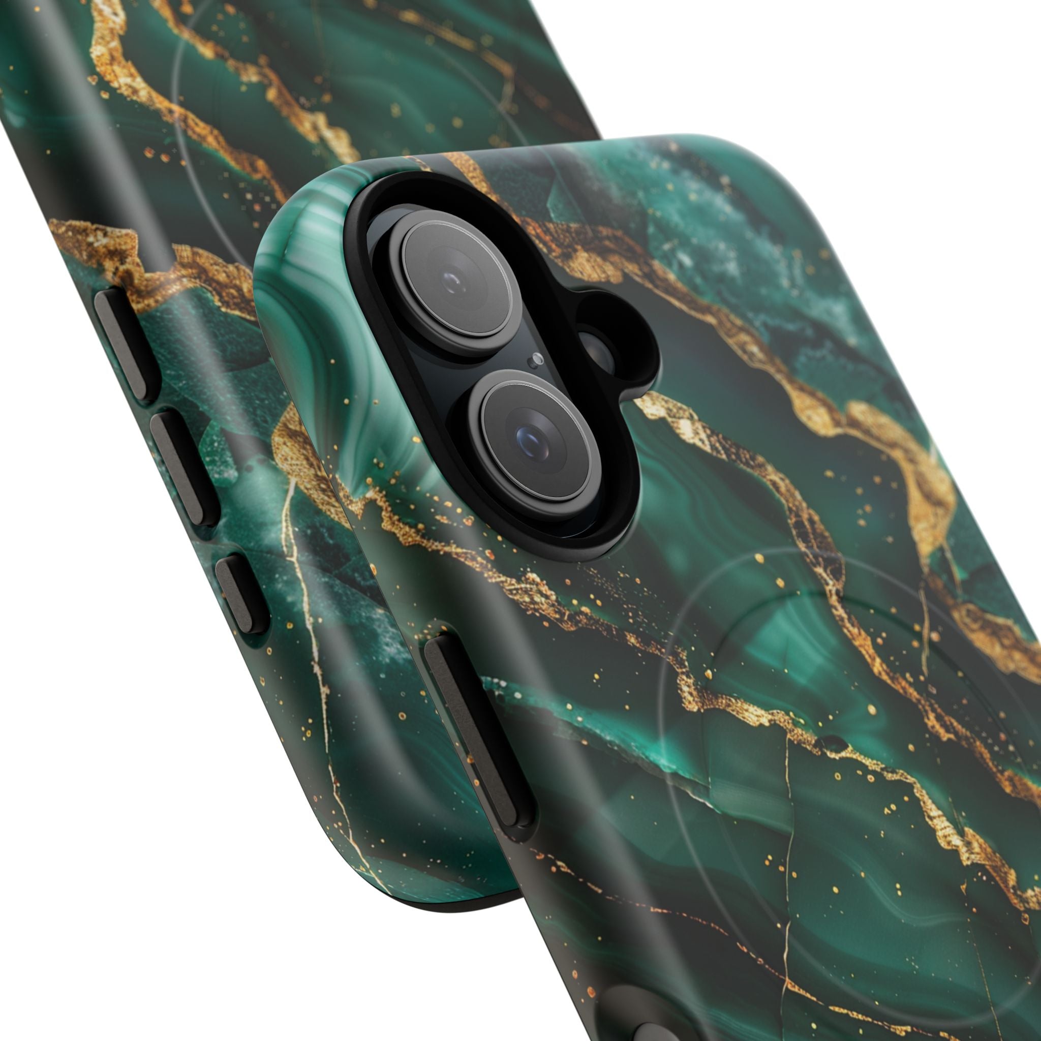 Green Marble Magnetic Phone Case — Emerald & Gold Abstract Tough Case