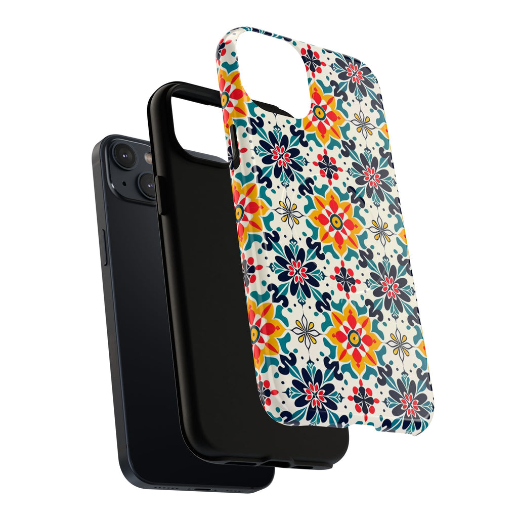 Floral Mosaic Tough Magnetic Phone Case — Colorful Boho Protective Cover
