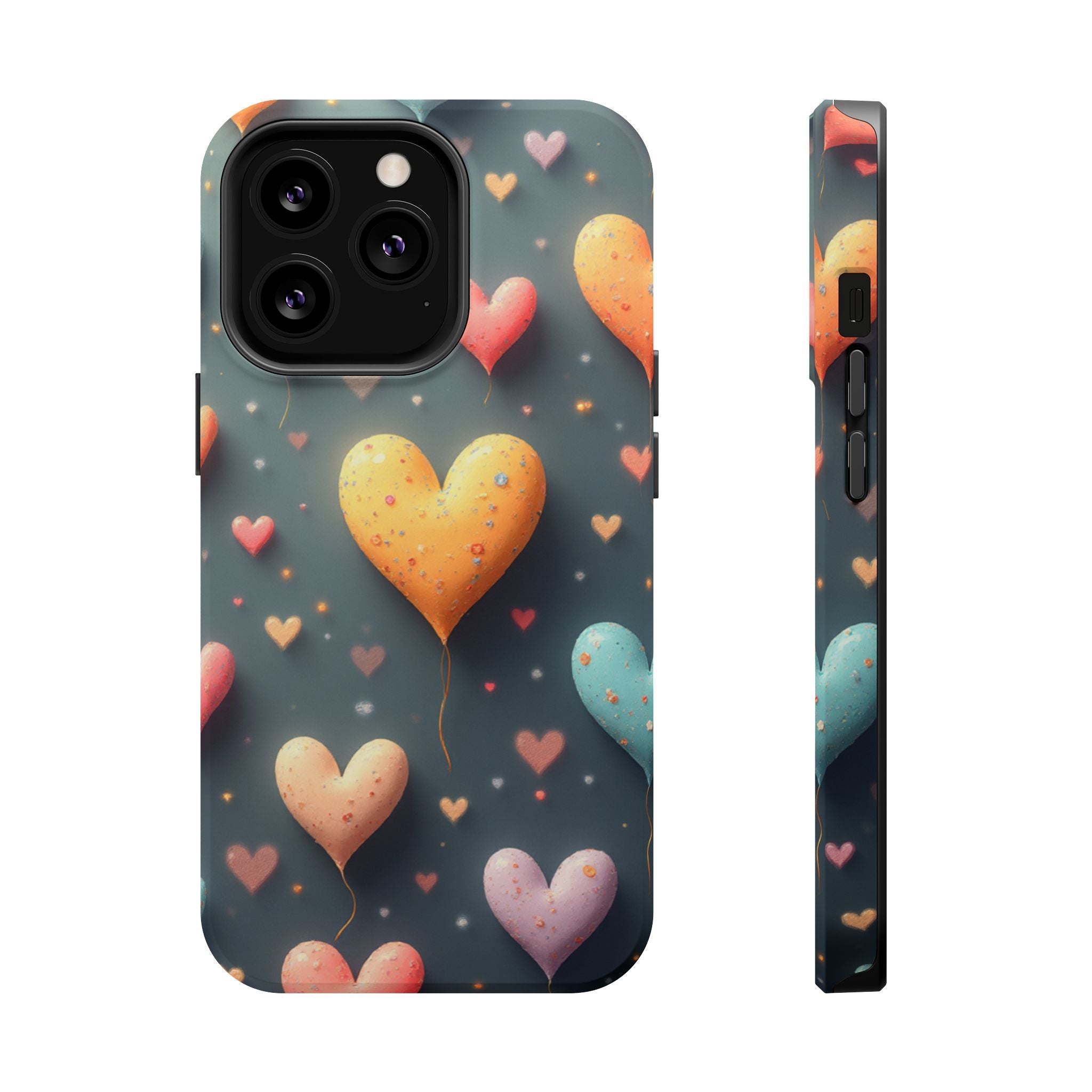 Magnetic Impact-Resistant Phone Case — Colorful Floating Heart Design