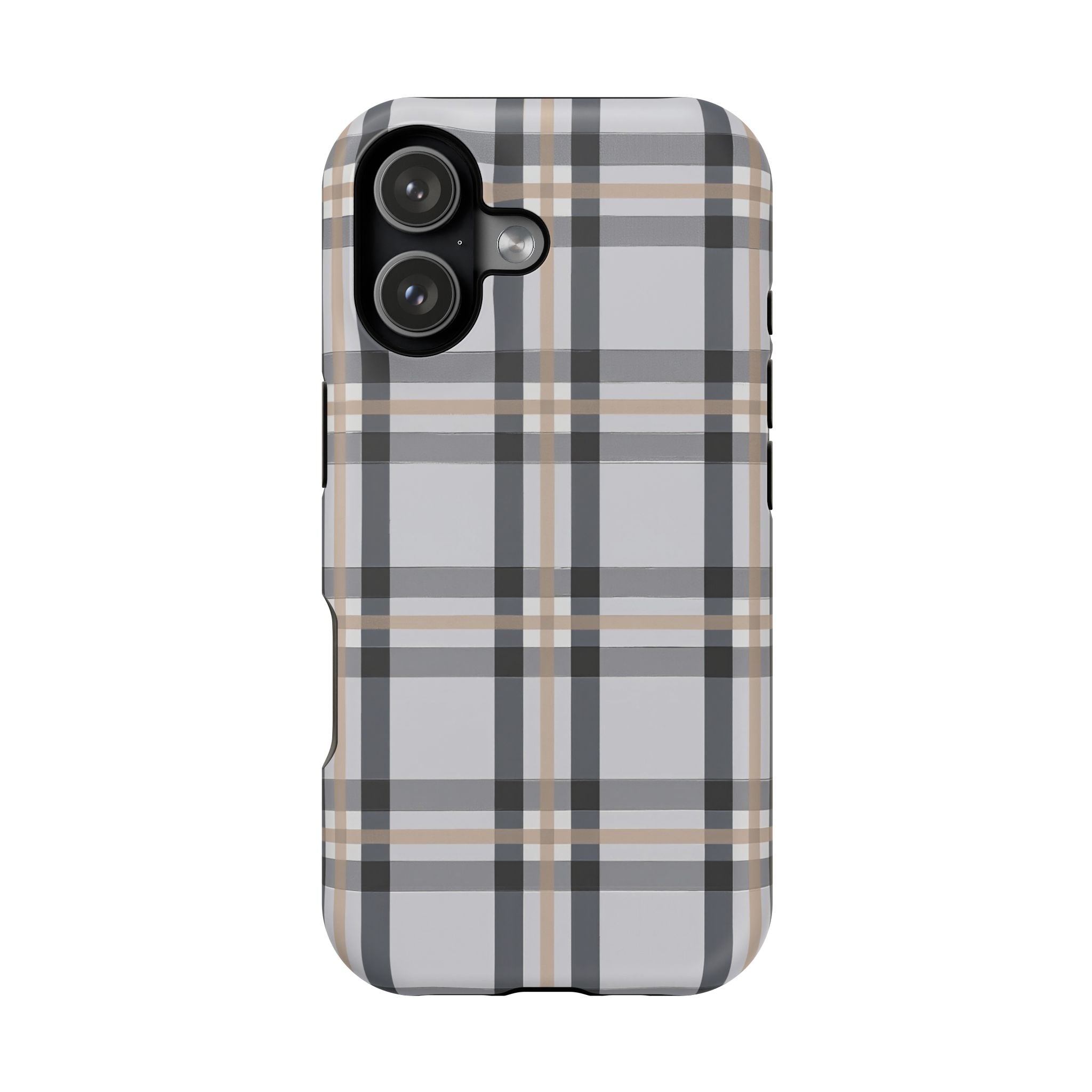 Plaid Magnetic Impact-Resistant Phone Case — Grey & Tan Classic Pattern