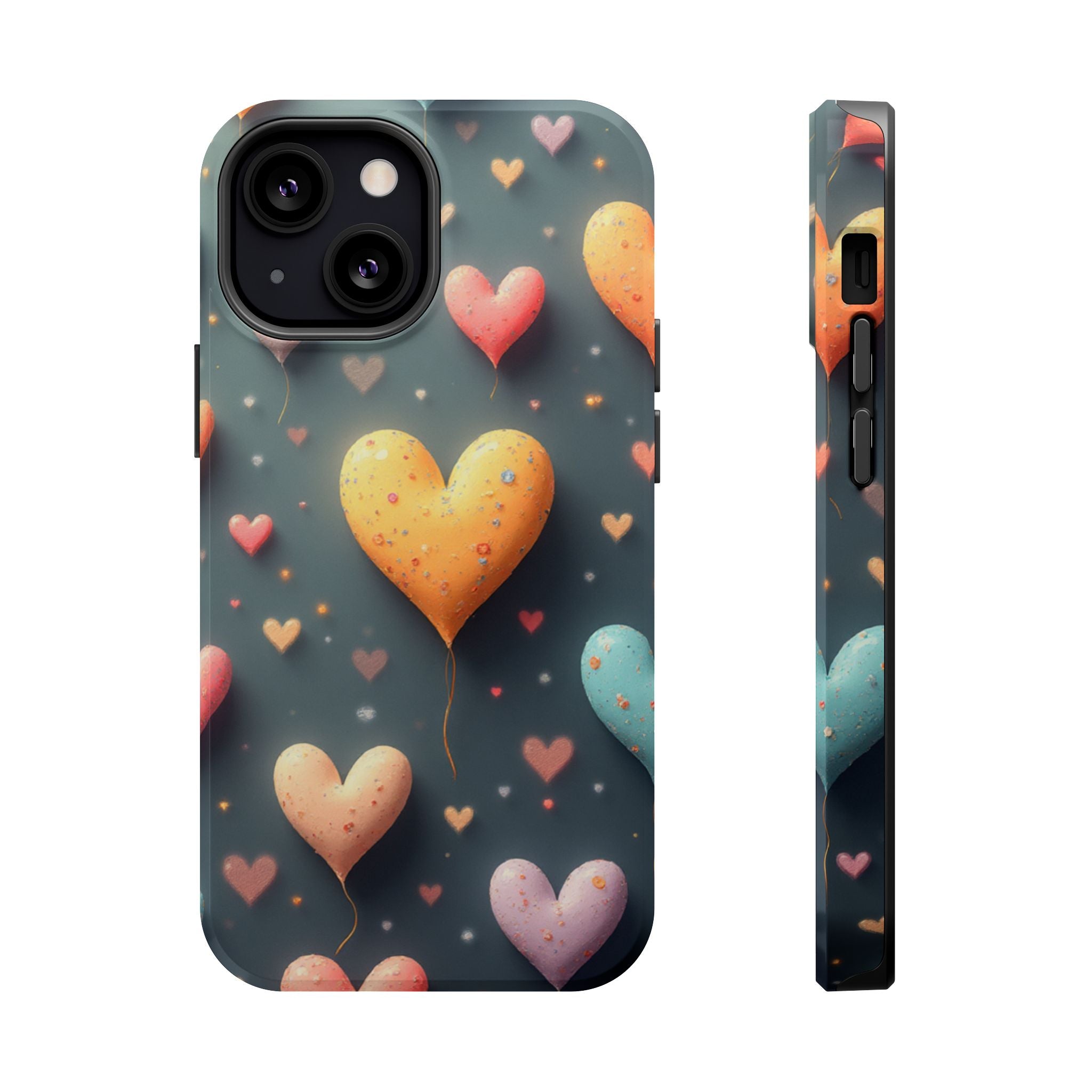 Magnetic Impact-Resistant Phone Case — Colorful Floating Heart Design