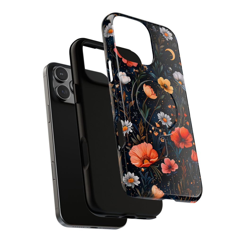 Magnetic Tough Case — Dark Floral Meadow with Moon & Daisies