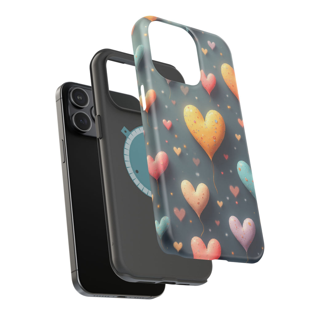 Magnetic Impact-Resistant Phone Case — Colorful Floating Heart Design