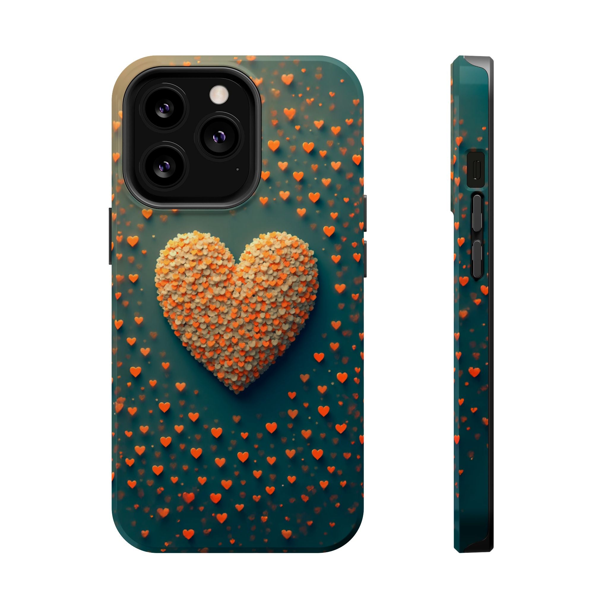 Magnetic Impact-Resistant Phone Case — Textured Heart Confetti Design