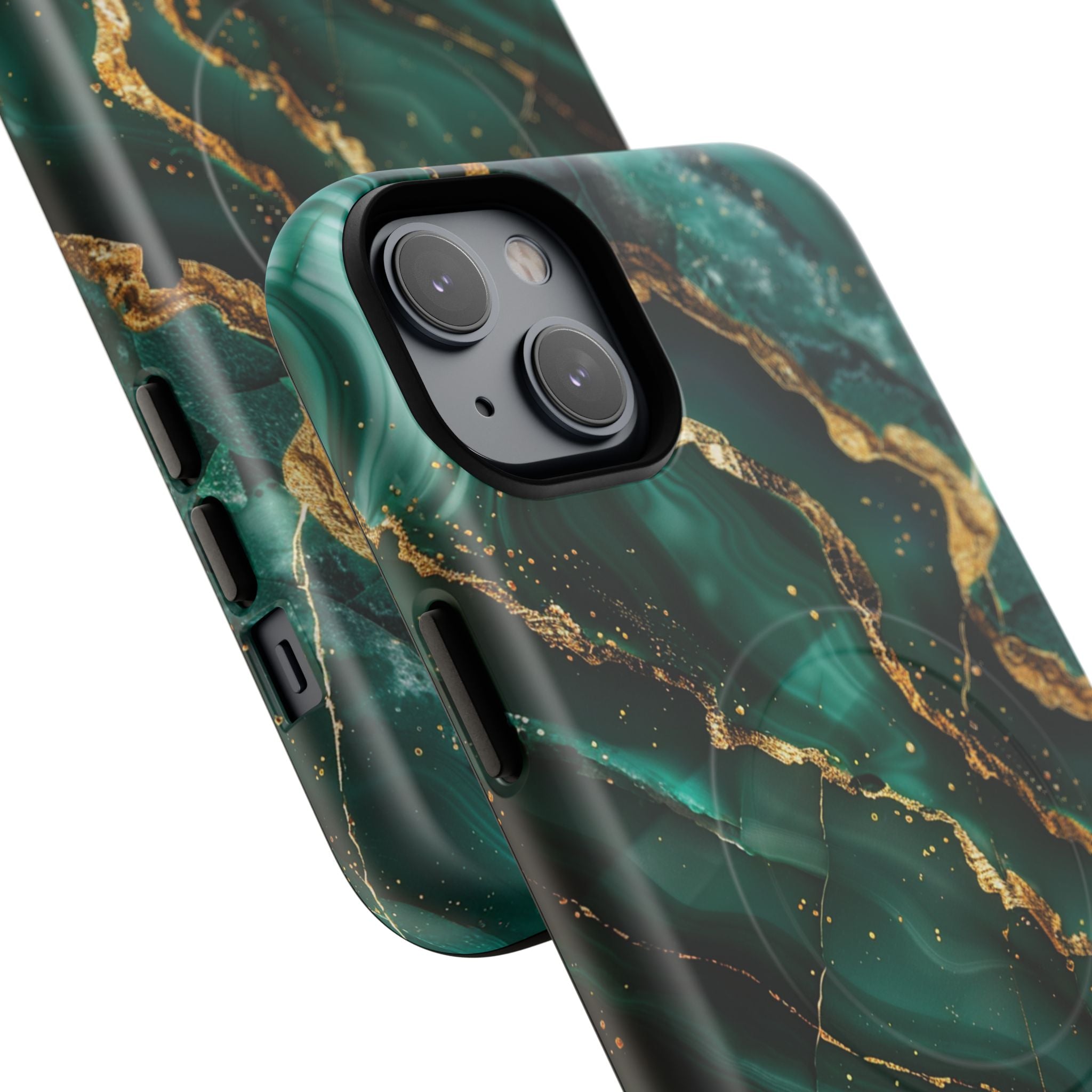 Green Marble Magnetic Phone Case — Emerald & Gold Abstract Tough Case