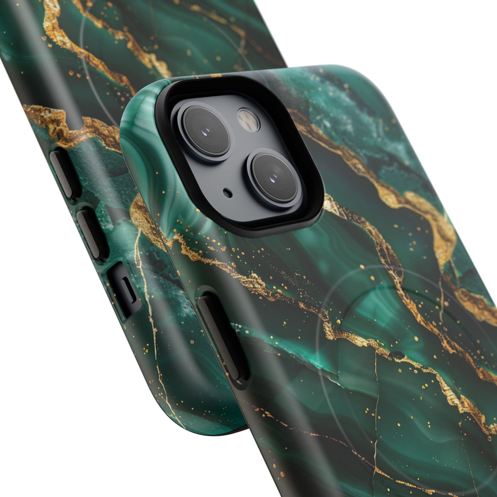 Green Marble Magnetic Phone Case — Emerald & Gold Abstract Tough Case