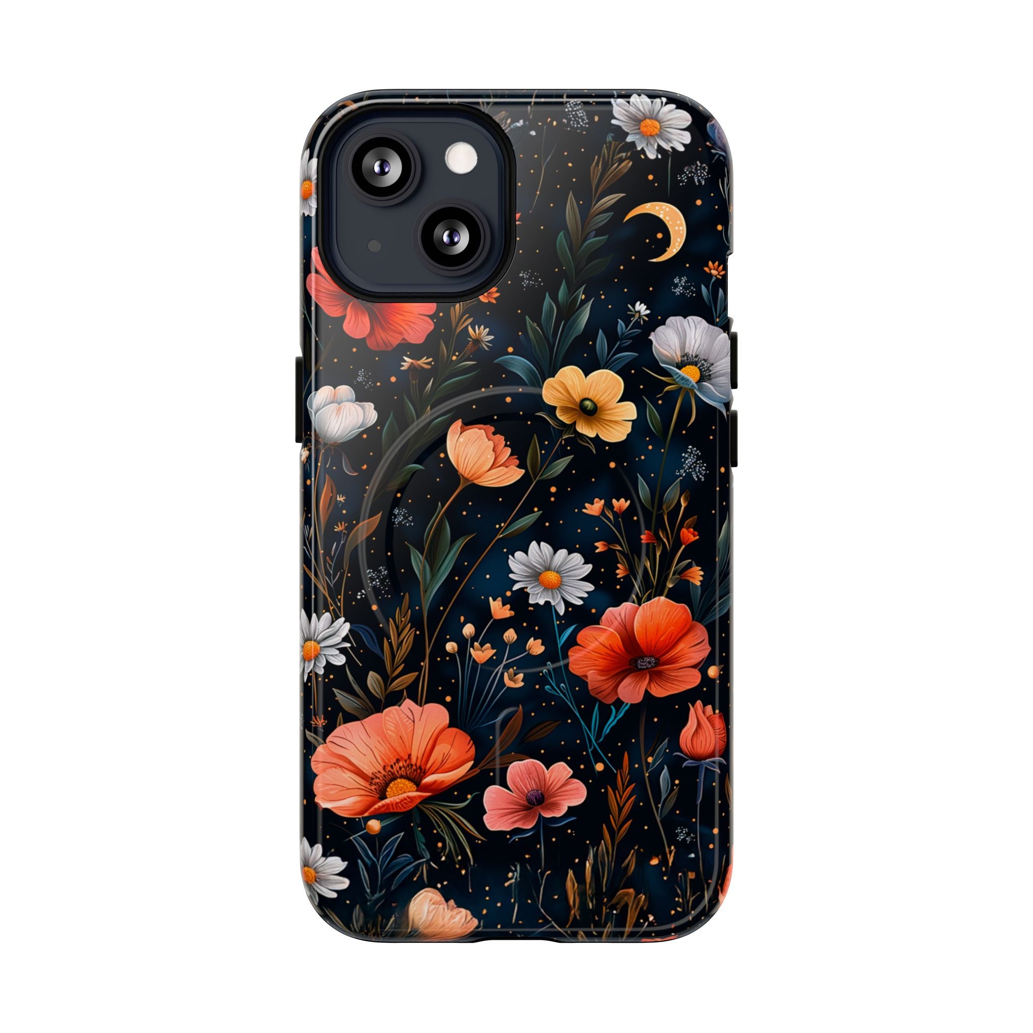 Magnetic Tough Case — Dark Floral Meadow with Moon & Daisies