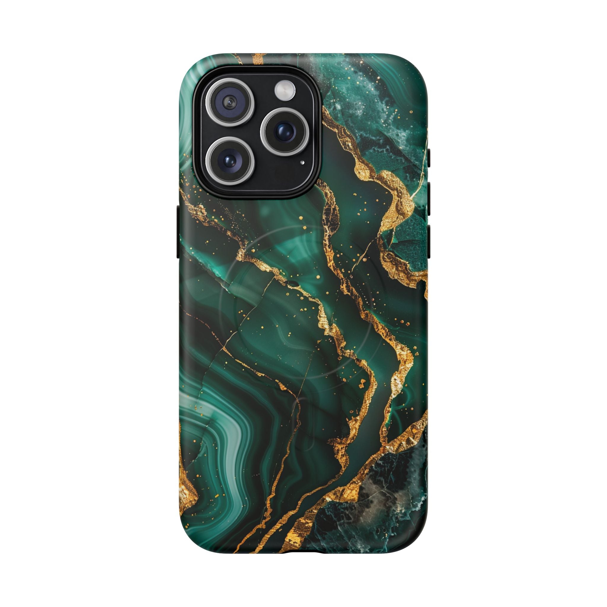 Green Marble Magnetic Phone Case — Emerald & Gold Abstract Tough Case