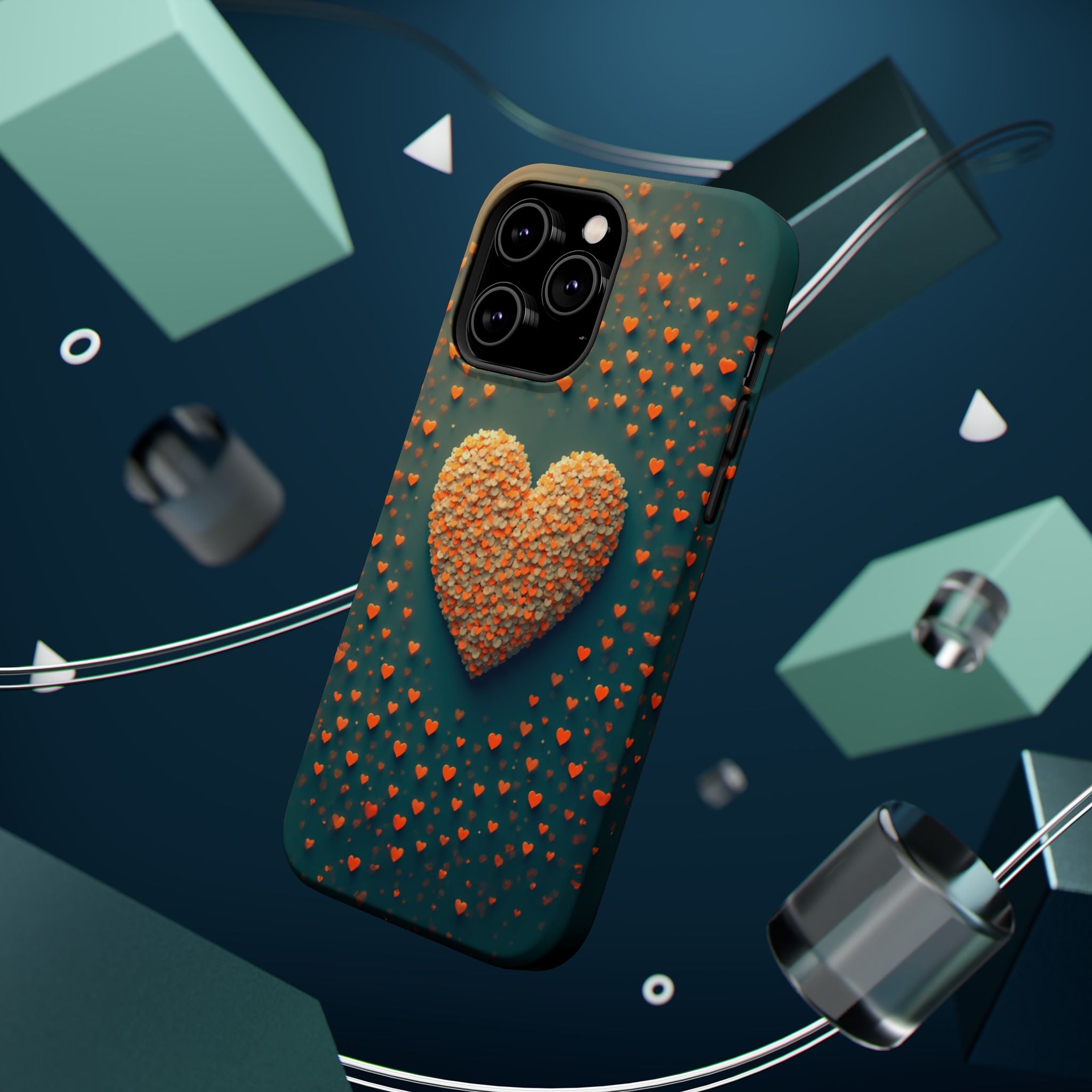 Magnetic Impact-Resistant Phone Case — Textured Heart Confetti Design