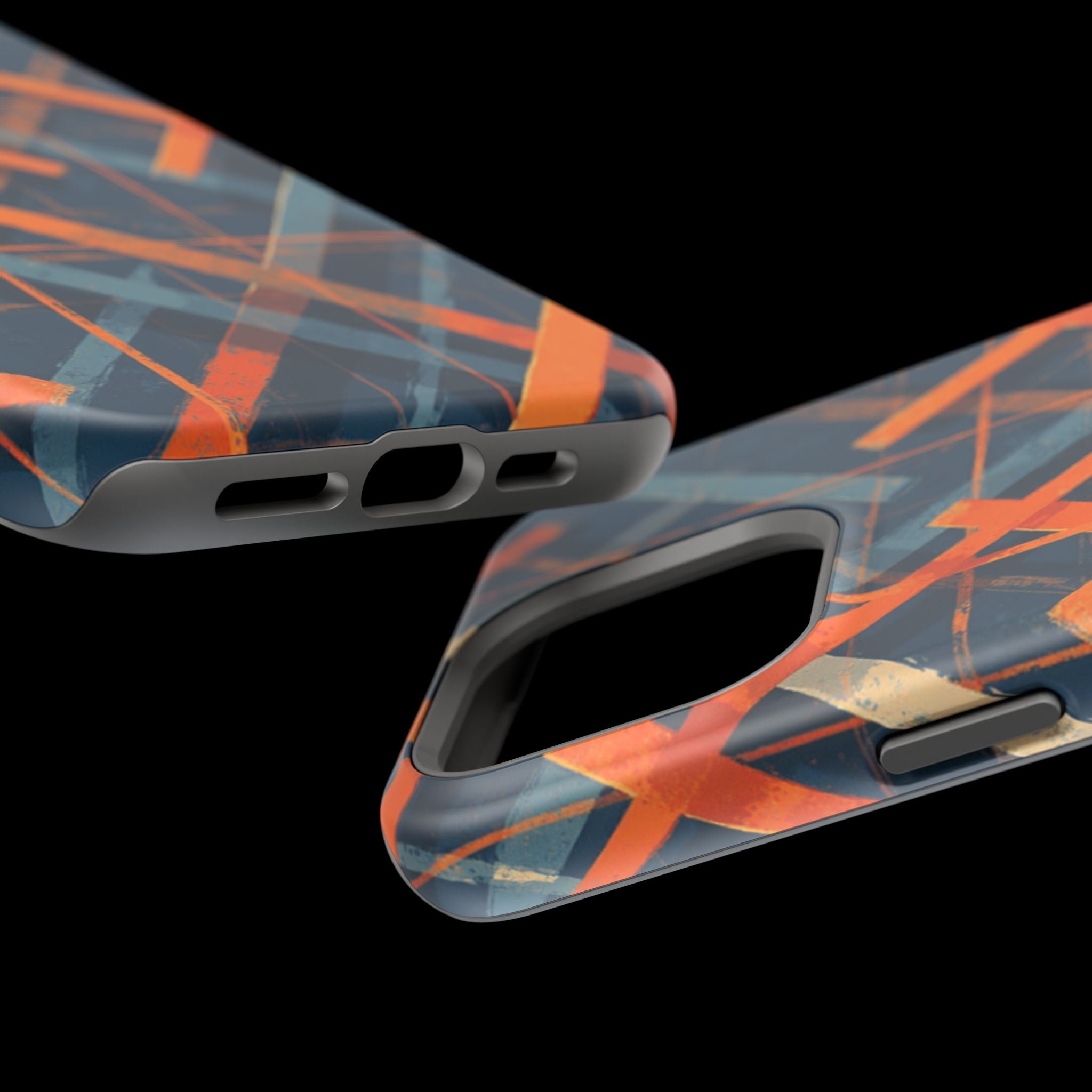 Magnetic Impact-Resistant Phone Case — Geometric Orange & Navy Plaid