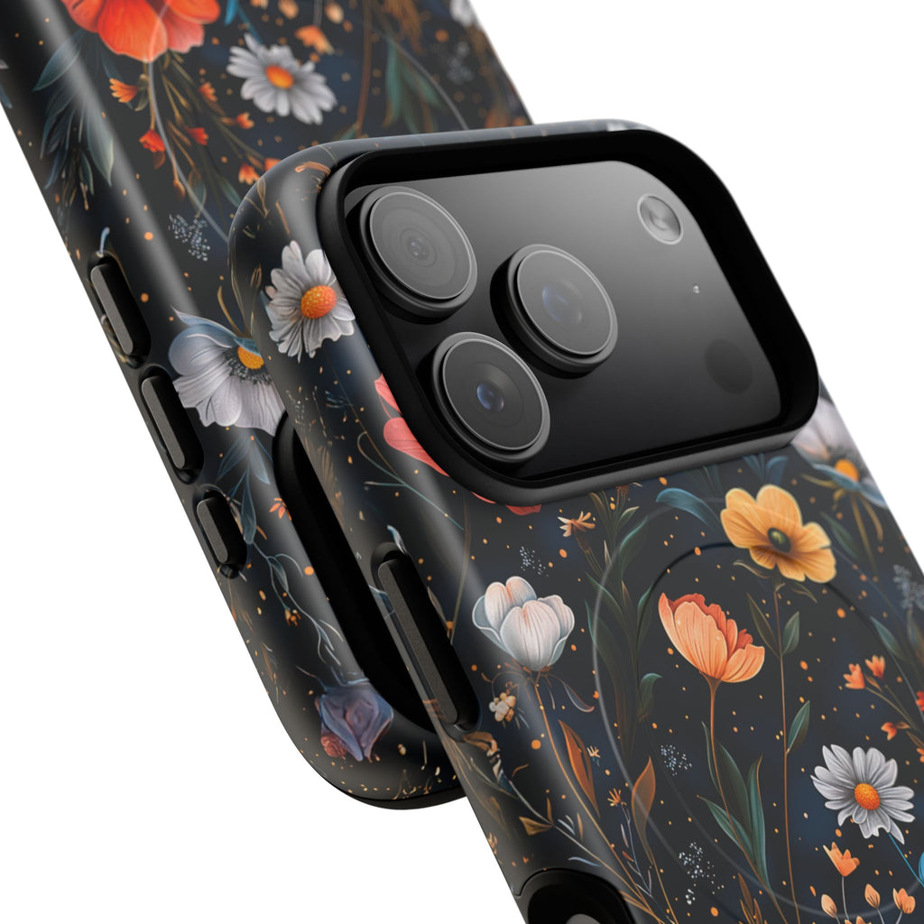 Magnetic Tough Case — Dark Floral Meadow with Moon & Daisies