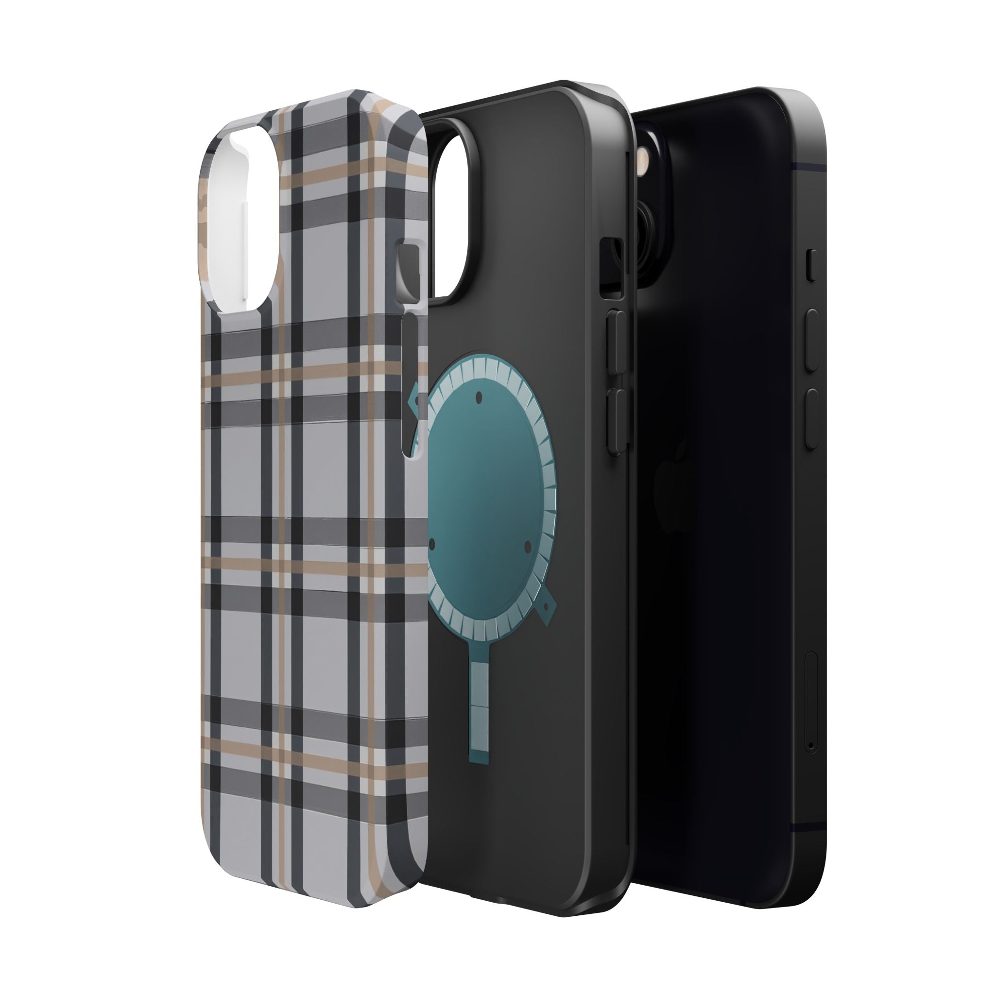 Plaid Magnetic Impact-Resistant Phone Case — Grey & Tan Classic Pattern