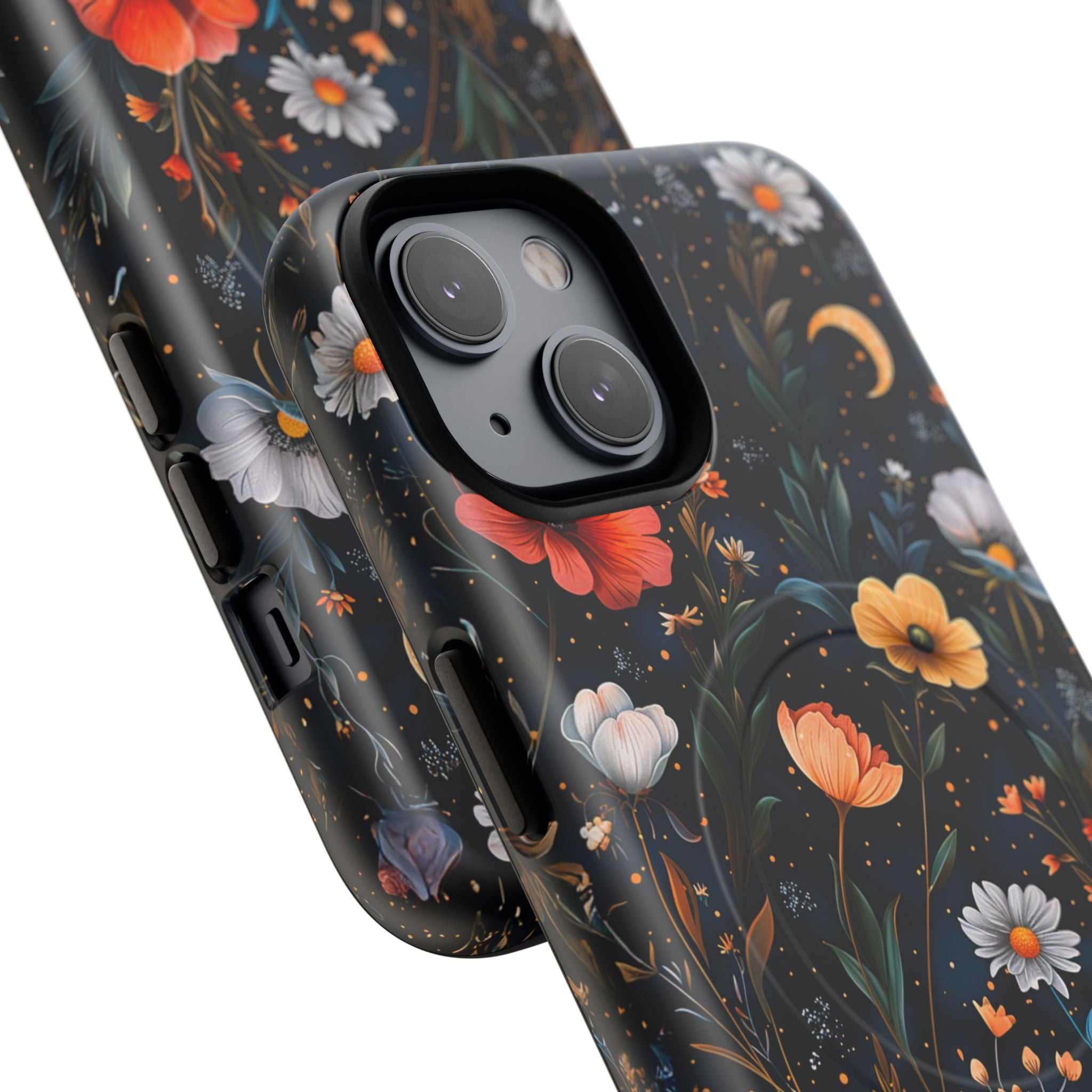 Magnetic Tough Case — Dark Floral Meadow with Moon & Daisies