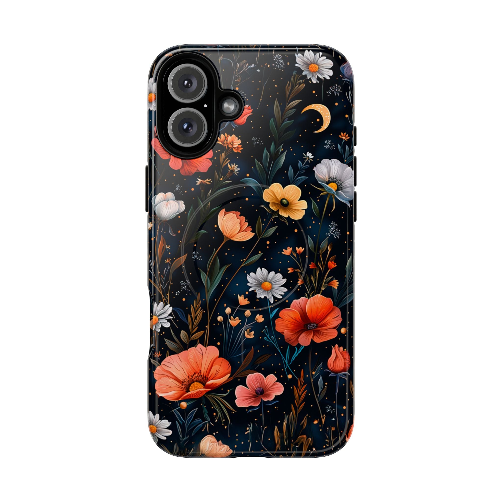 Magnetic Tough Case — Dark Floral Meadow with Moon & Daisies