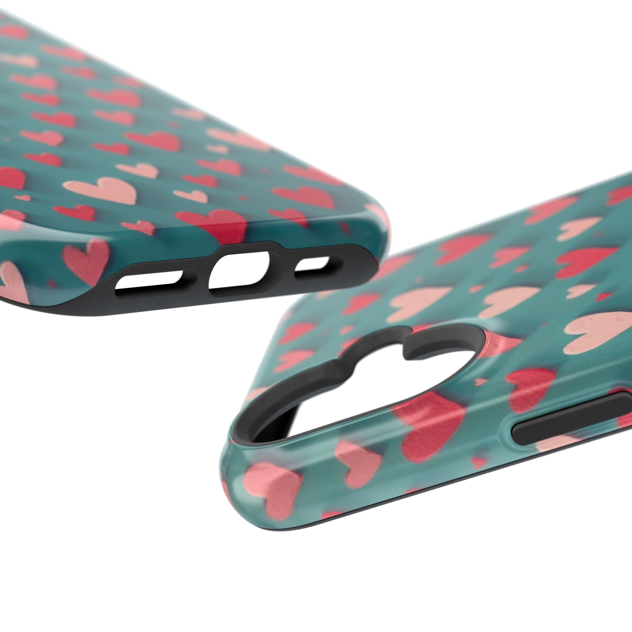 Magnetic Impact-Resistant Phone Case — Teal Love Hearts Pattern