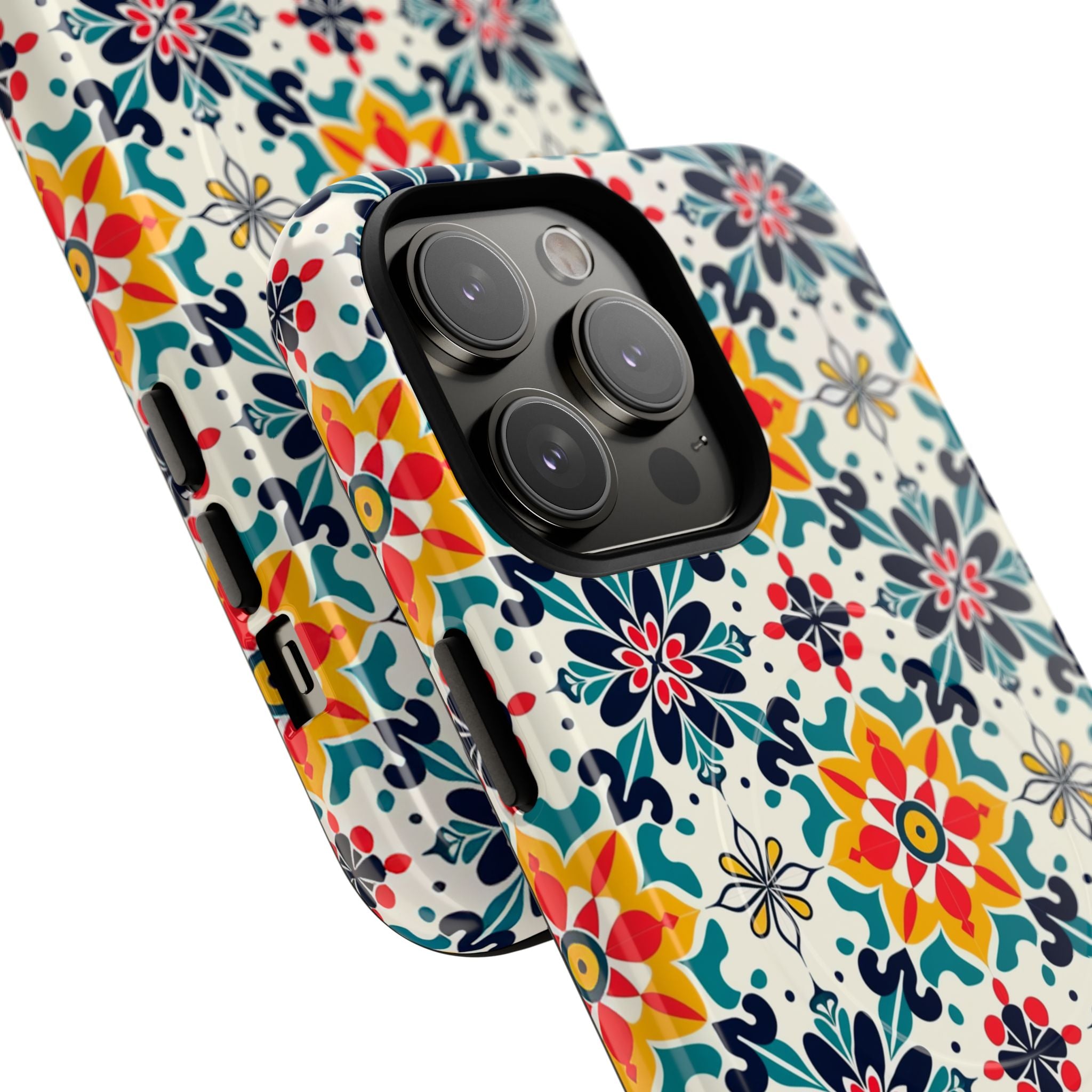 Floral Mosaic Tough Magnetic Phone Case — Colorful Boho Protective Cover