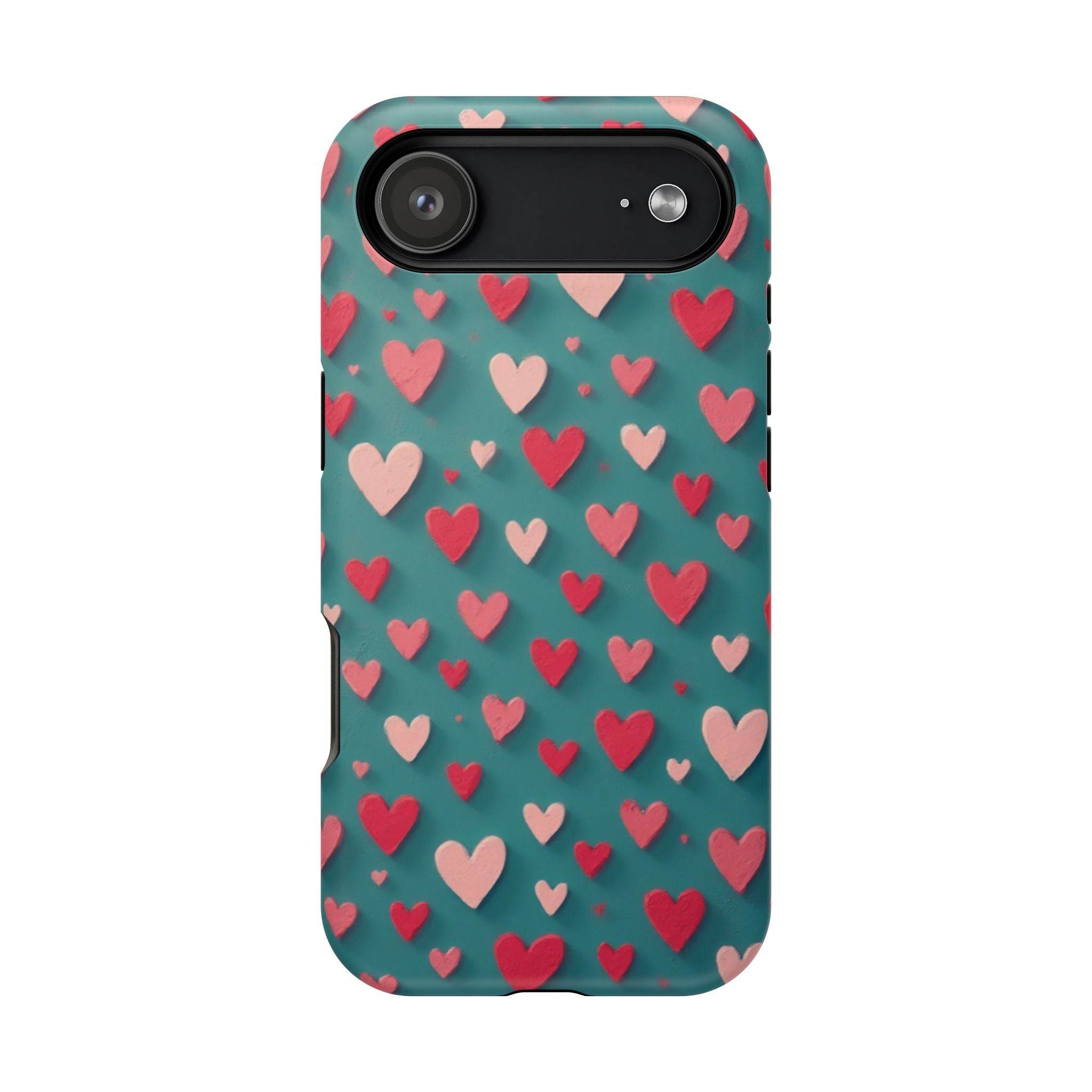 Magnetic Impact-Resistant Phone Case — Teal Love Hearts Pattern
