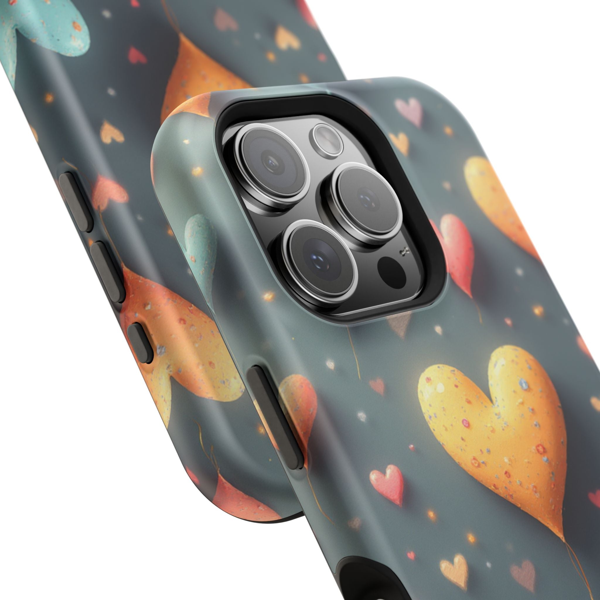 Magnetic Impact-Resistant Phone Case — Colorful Floating Heart Design