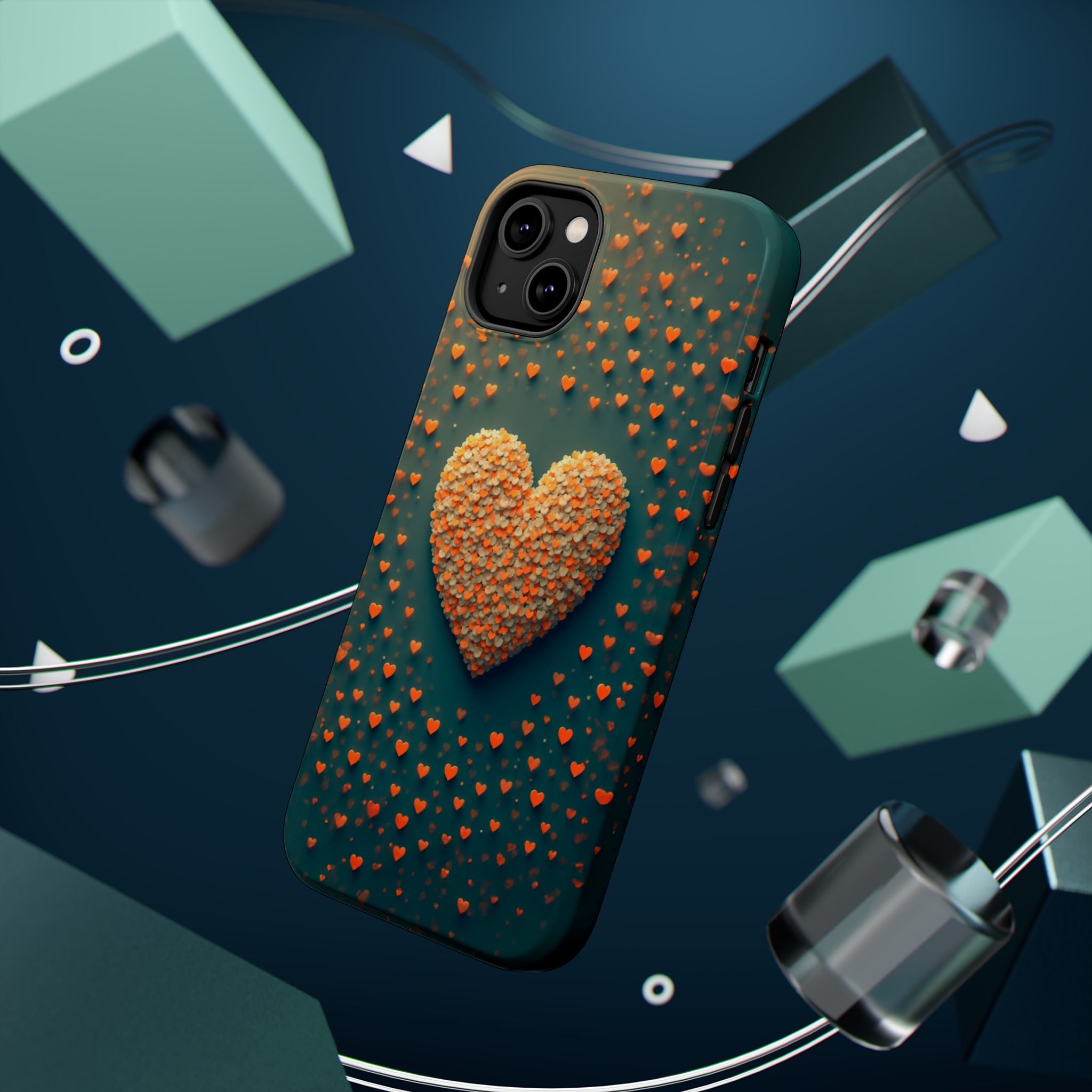 Magnetic Impact-Resistant Phone Case — Textured Heart Confetti Design