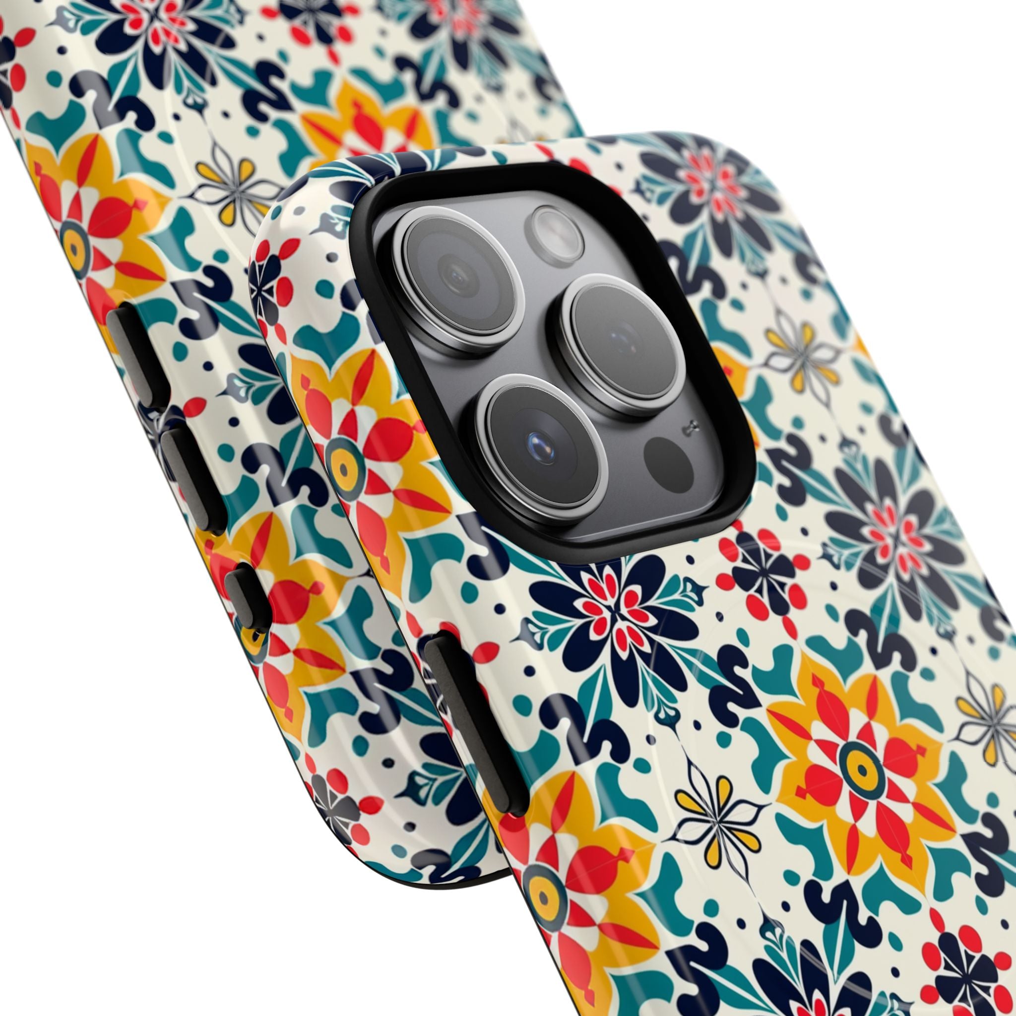 Floral Mosaic Tough Magnetic Phone Case — Colorful Boho Protective Cover