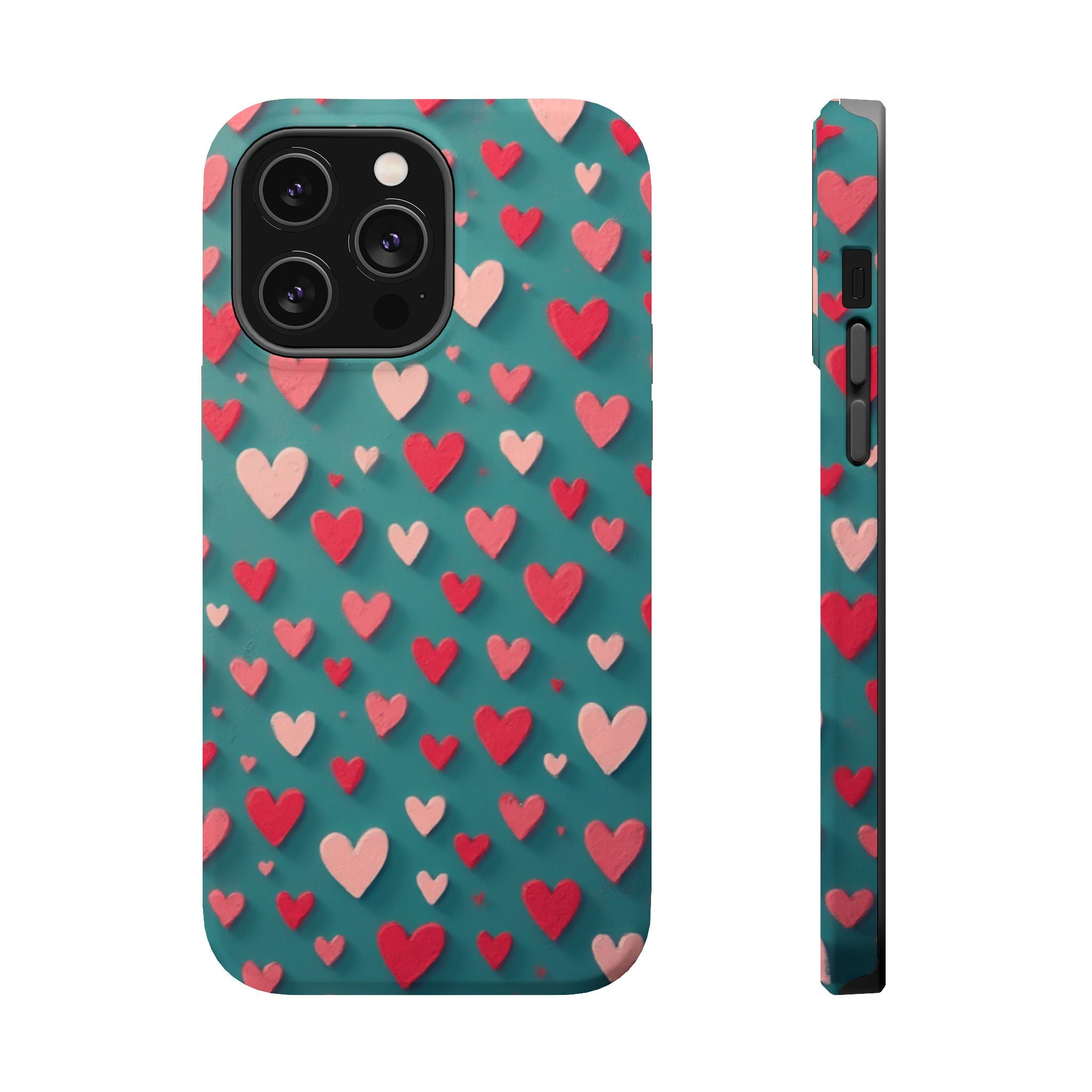 Magnetic Impact-Resistant Phone Case — Teal Love Hearts Pattern