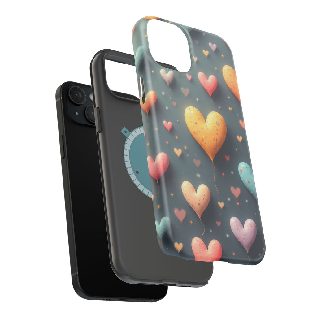 Magnetic Impact-Resistant Phone Case — Colorful Floating Heart Design