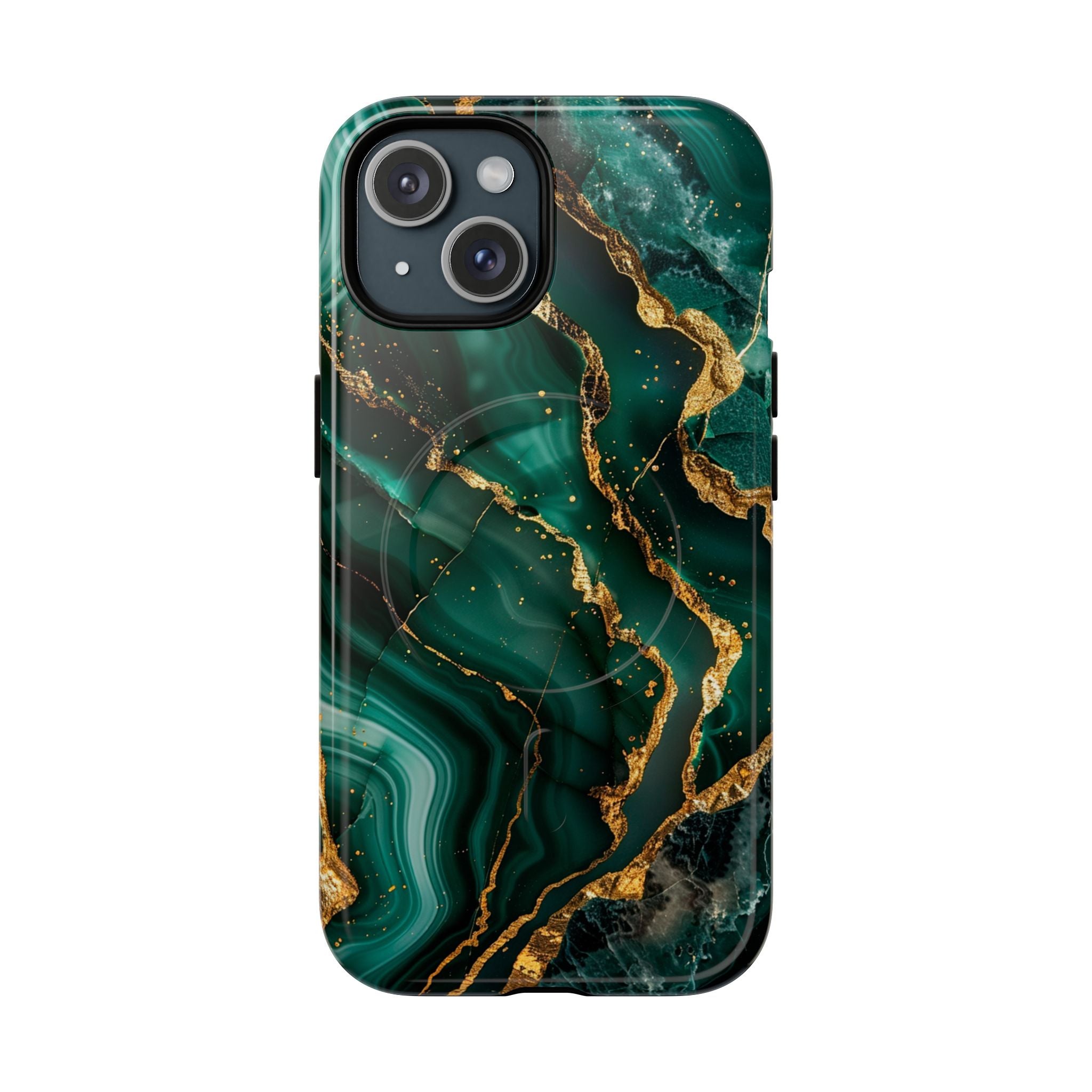 Green Marble Magnetic Phone Case — Emerald & Gold Abstract Tough Case
