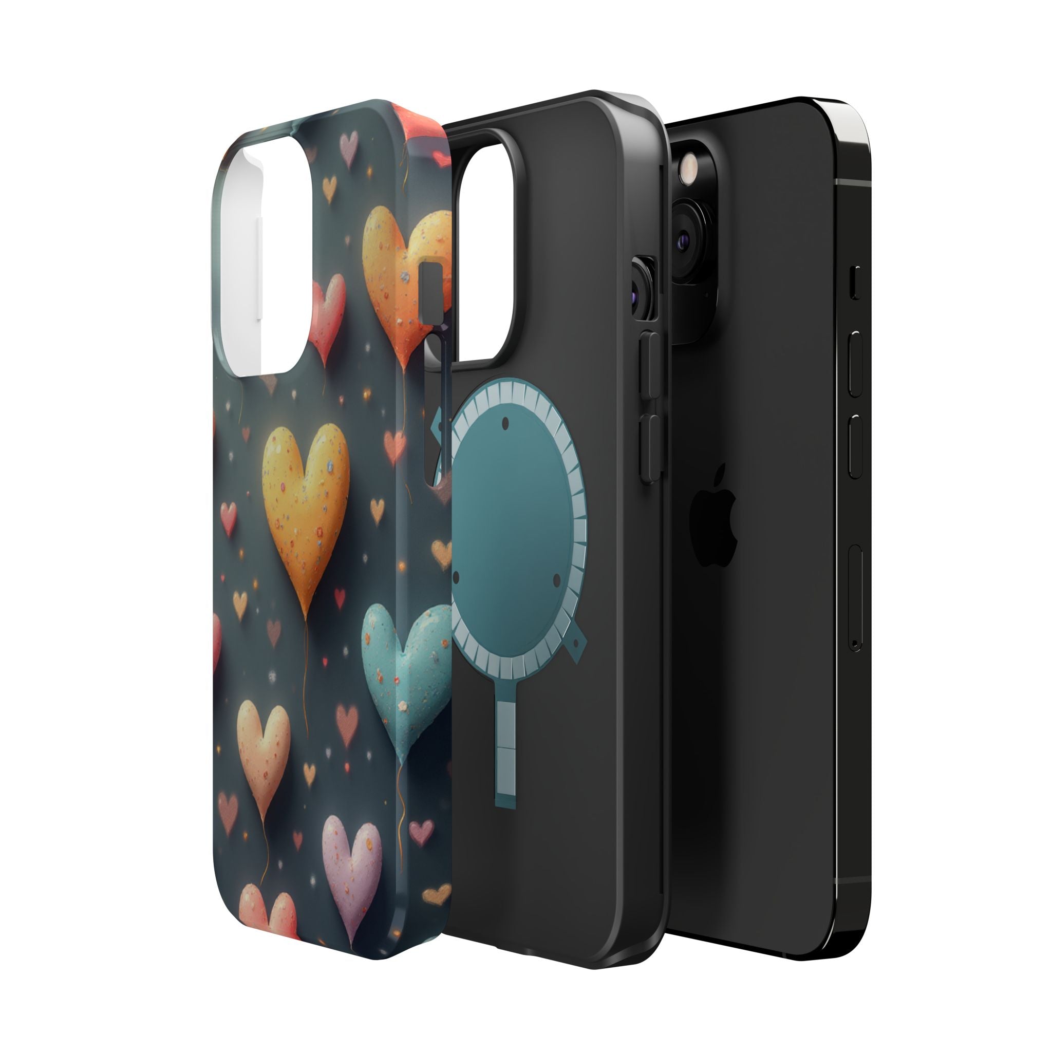 Magnetic Impact-Resistant Phone Case — Colorful Floating Heart Design