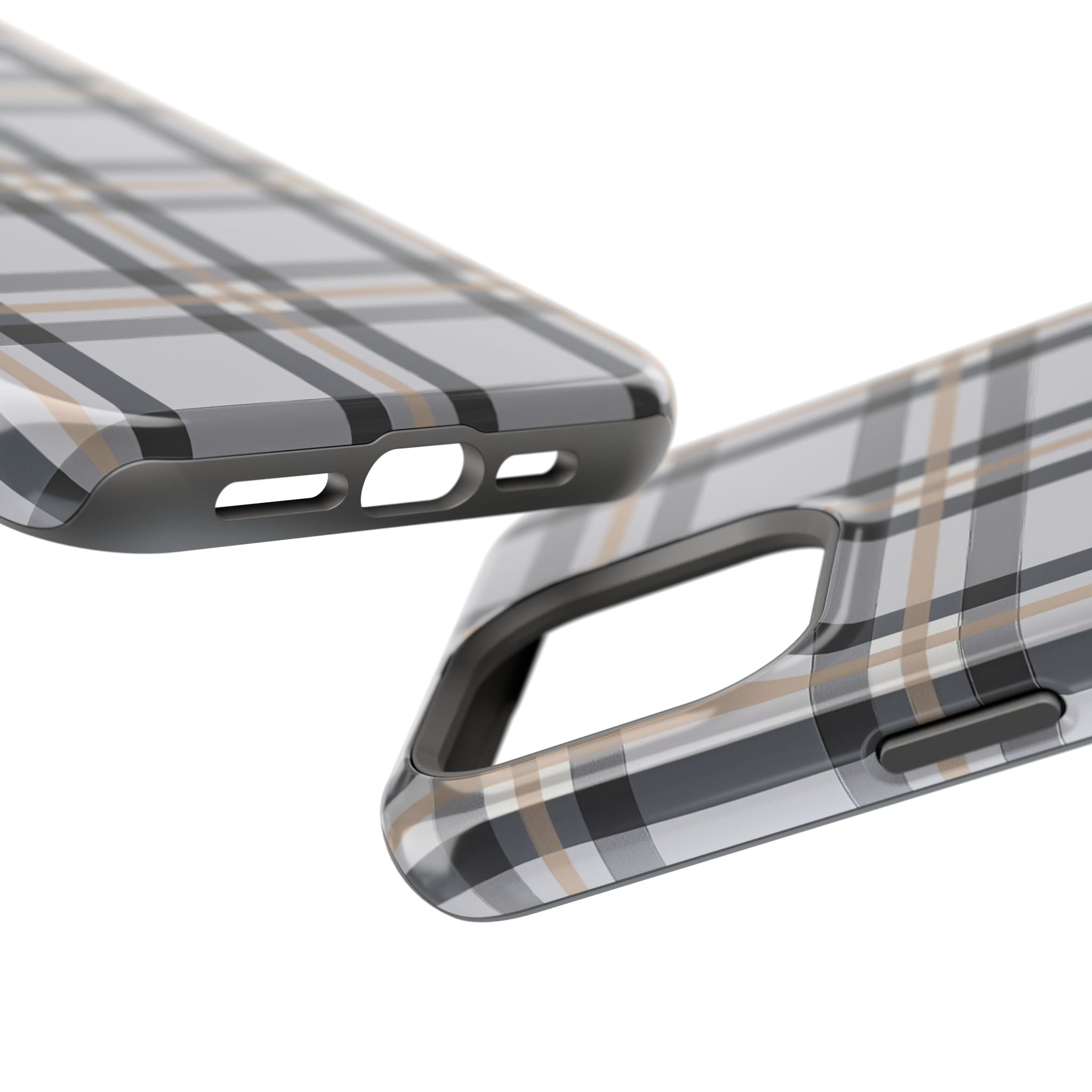 Plaid Magnetic Impact-Resistant Phone Case — Grey & Tan Classic Pattern