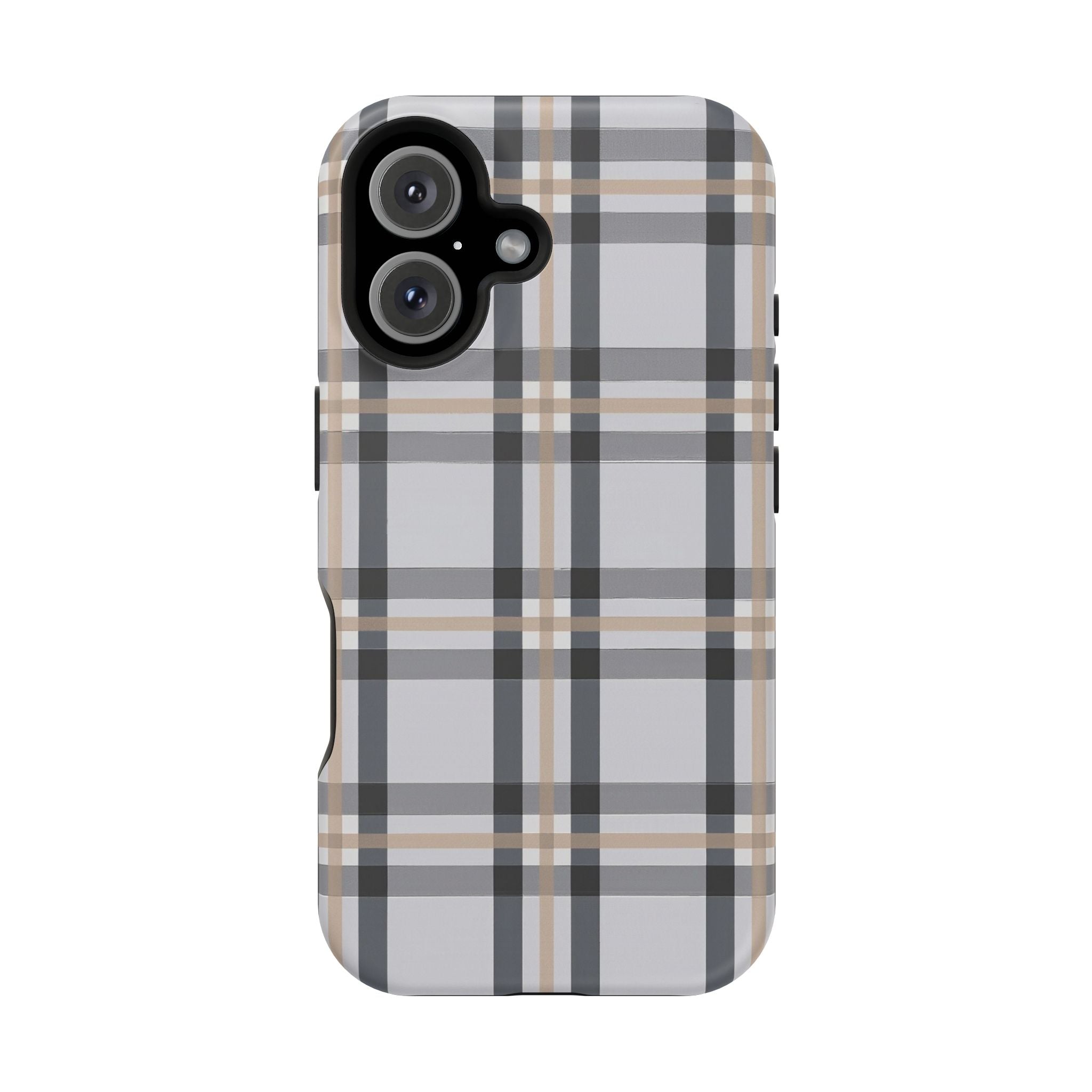 Plaid Magnetic Impact-Resistant Phone Case — Grey & Tan Classic Pattern