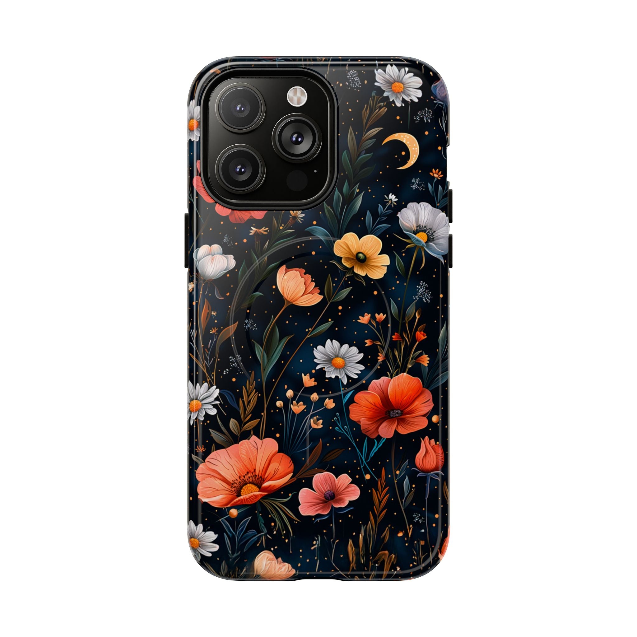 Magnetic Tough Case — Dark Floral Meadow with Moon & Daisies
