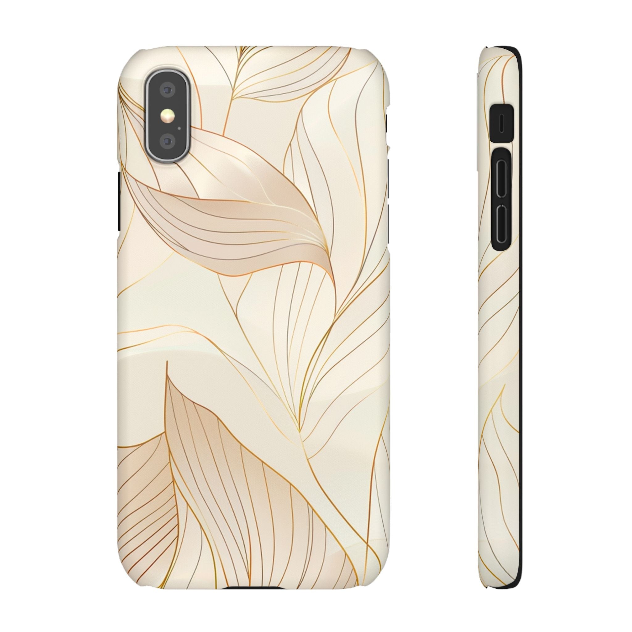Floral Gold Leaf Phone Case — Elegant Neutral Botanical Snap Case