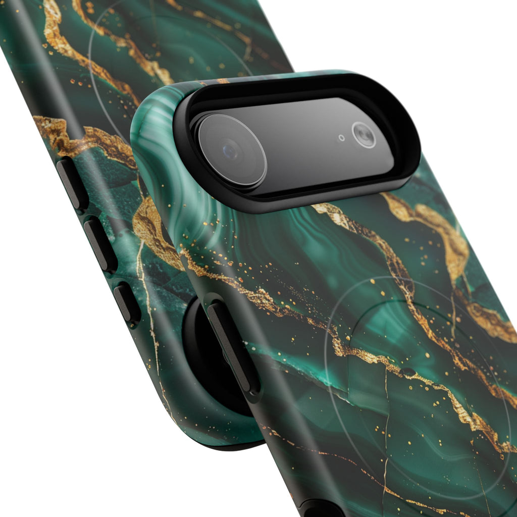 Green Marble Magnetic Phone Case — Emerald & Gold Abstract Tough Case
