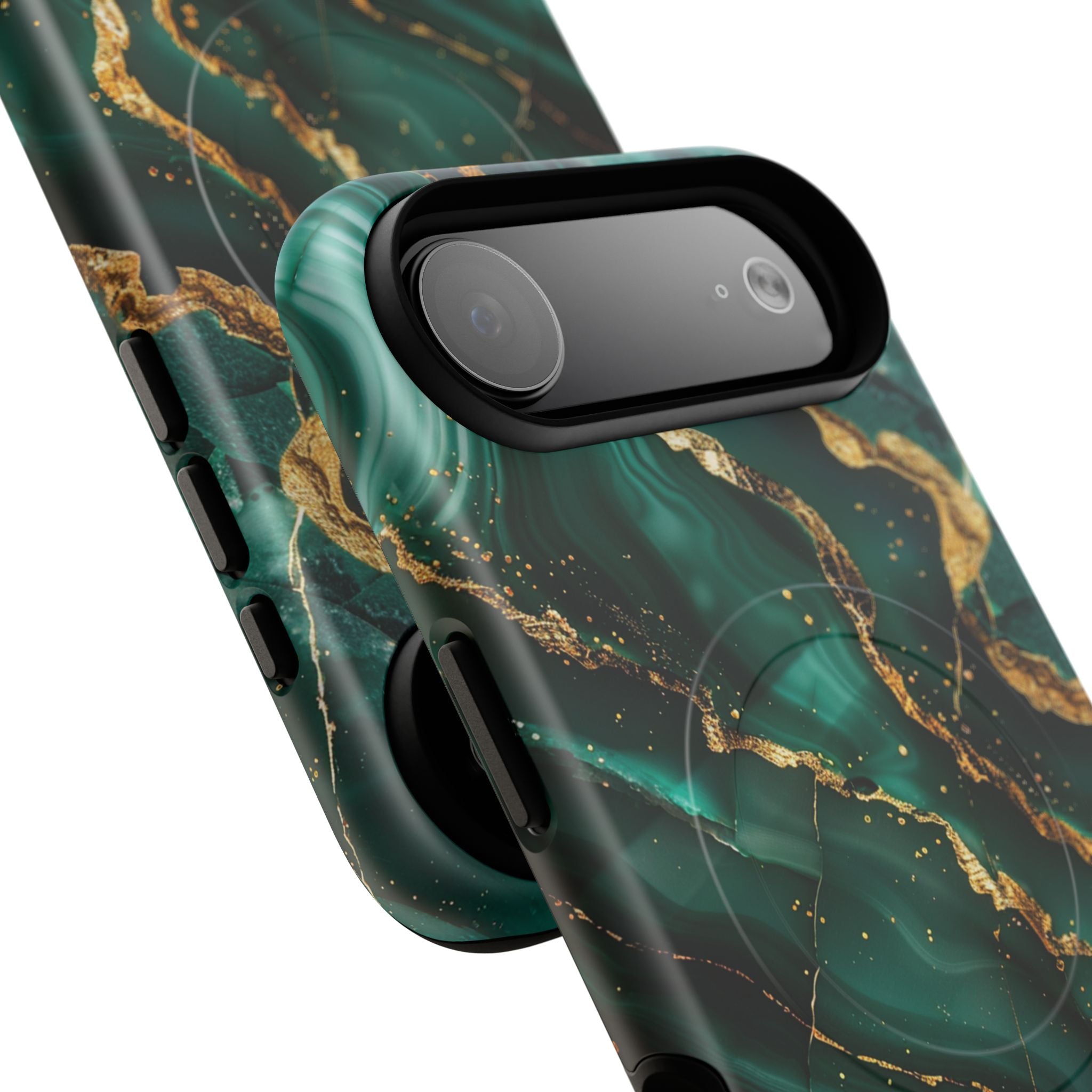 Green Marble Magnetic Phone Case — Emerald & Gold Abstract Tough Case