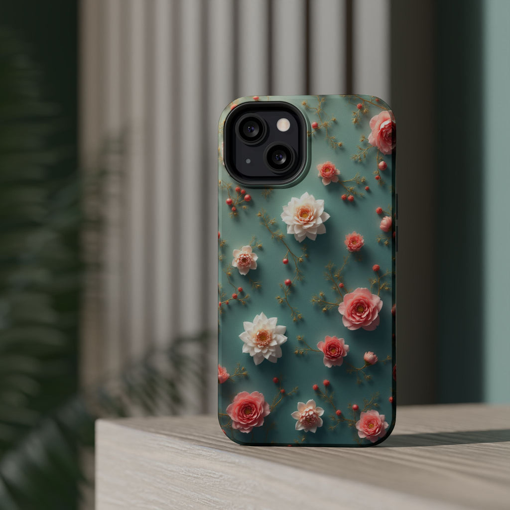 Floral Rose Pattern Magnetic Impact-Resistant Phone Case