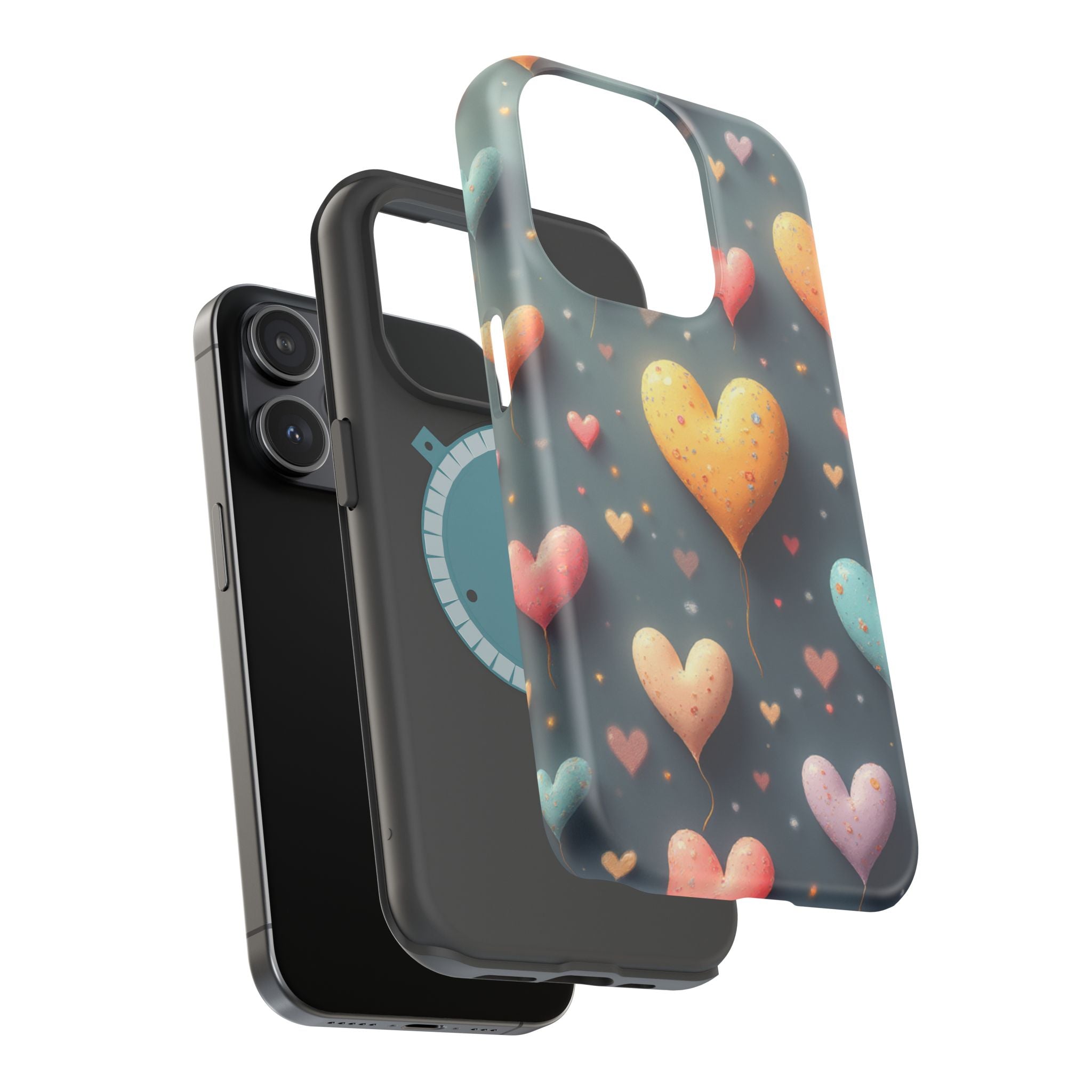 Magnetic Impact-Resistant Phone Case — Colorful Floating Heart Design