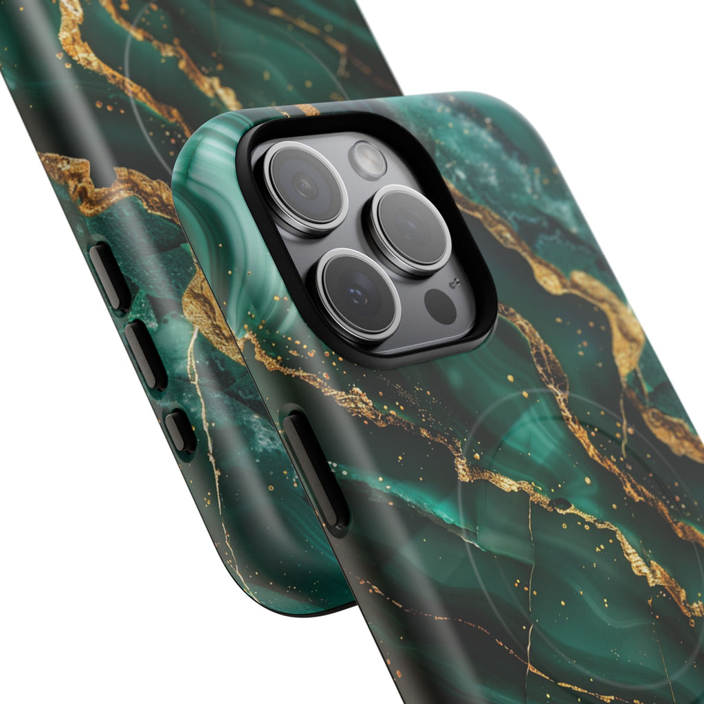 Green Marble Magnetic Phone Case — Emerald & Gold Abstract Tough Case