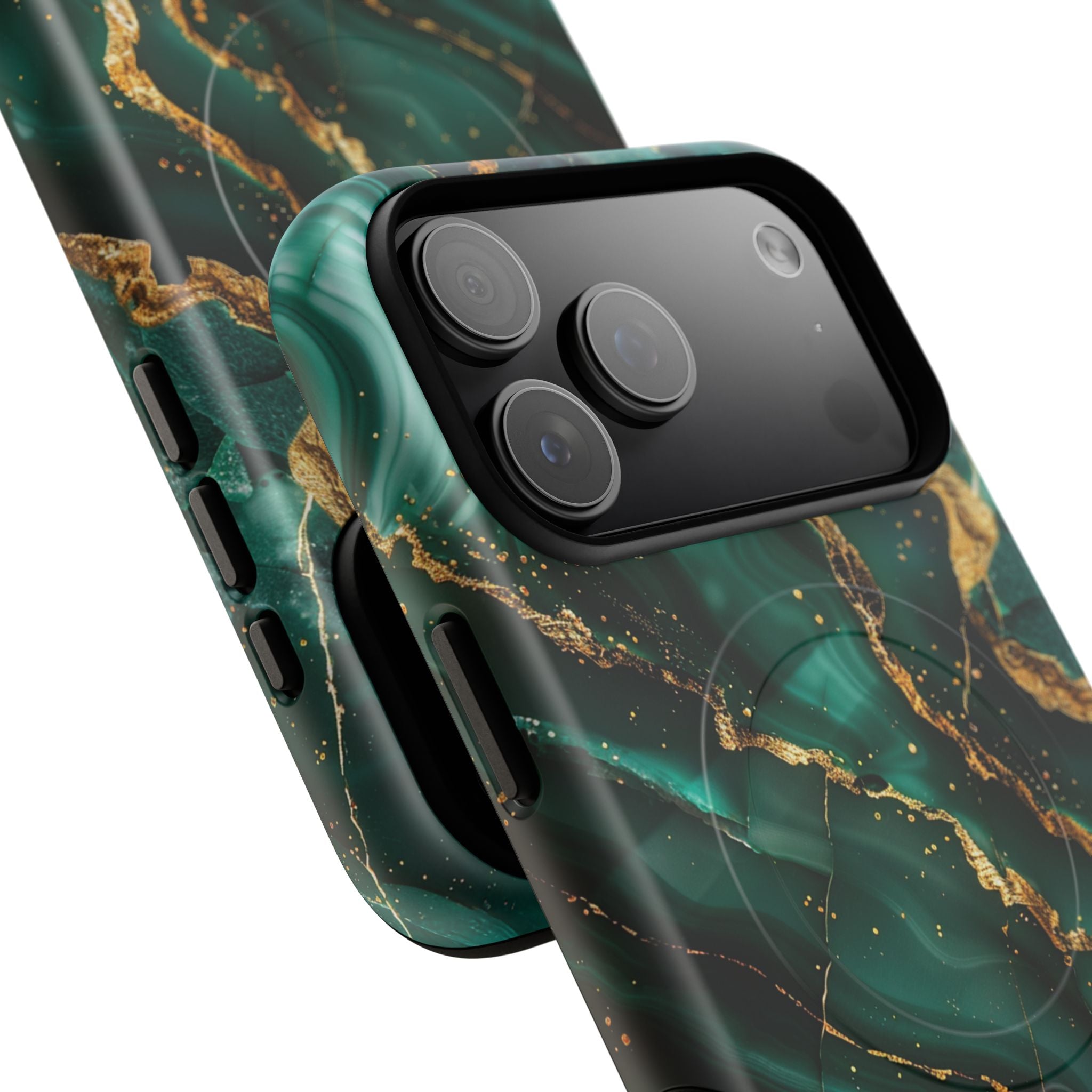 Green Marble Magnetic Phone Case — Emerald & Gold Abstract Tough Case
