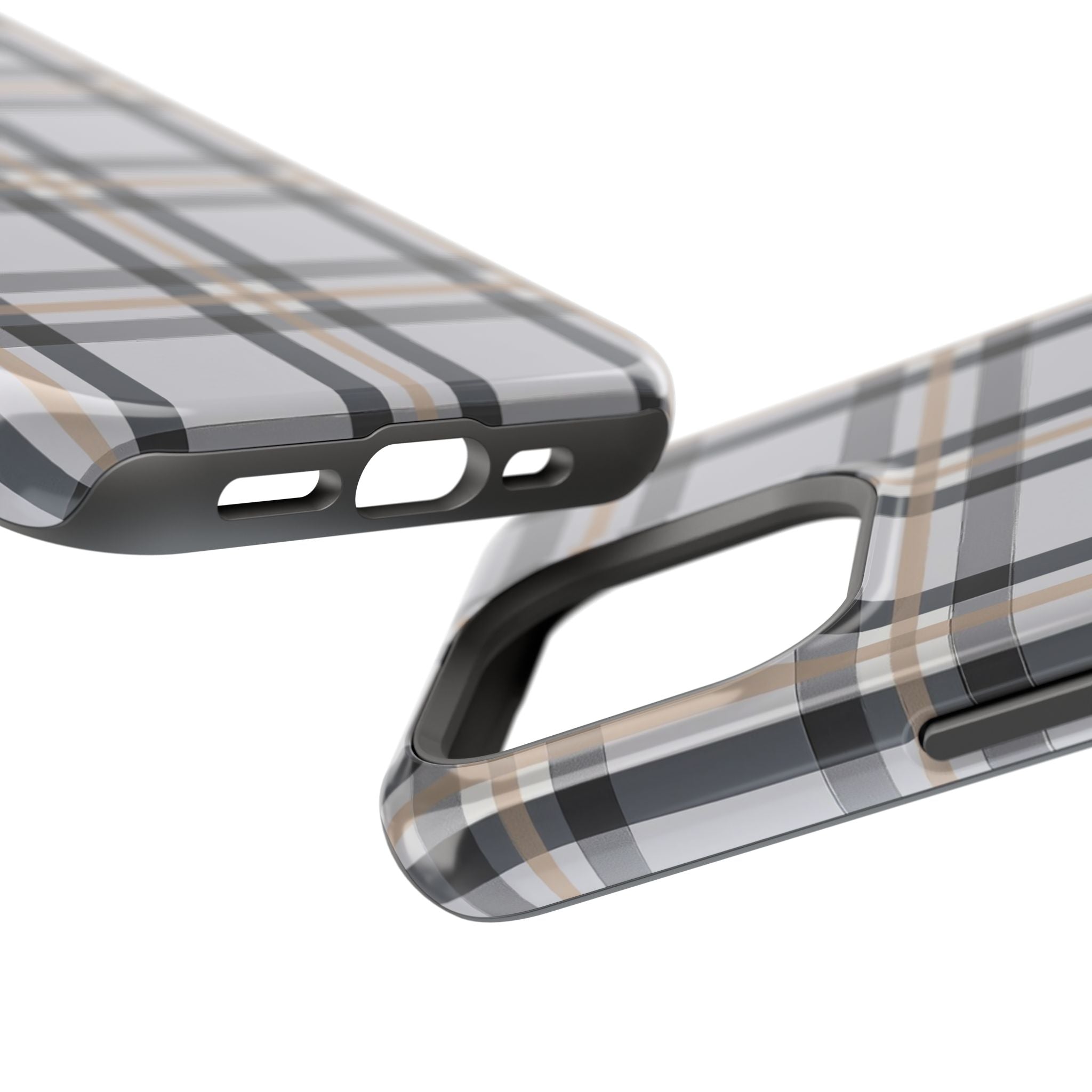 Plaid Magnetic Impact-Resistant Phone Case — Grey & Tan Classic Pattern