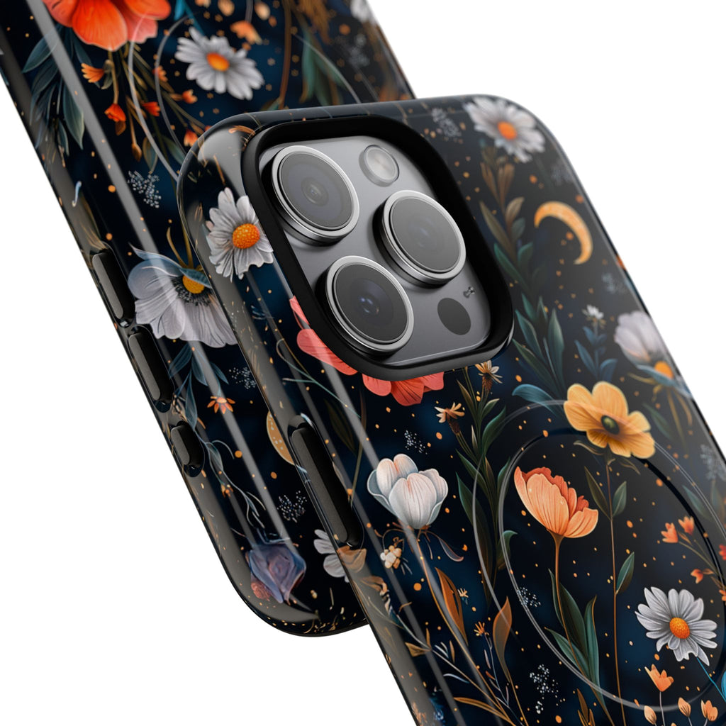 Magnetic Tough Case — Dark Floral Meadow with Moon & Daisies