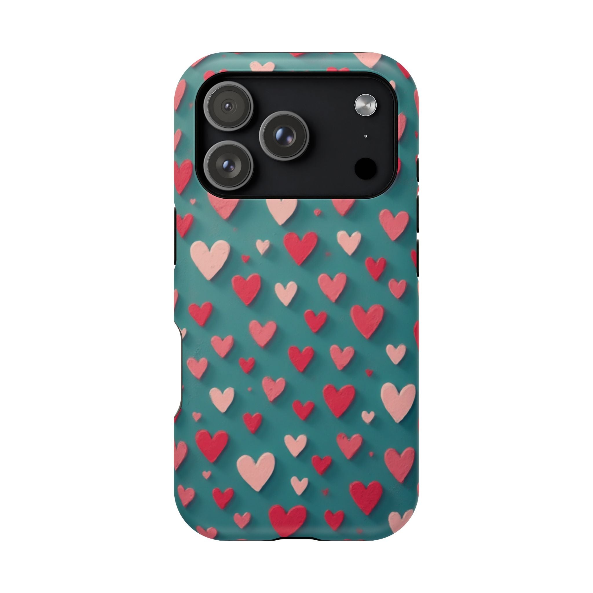Magnetic Impact-Resistant Phone Case — Teal Love Hearts Pattern